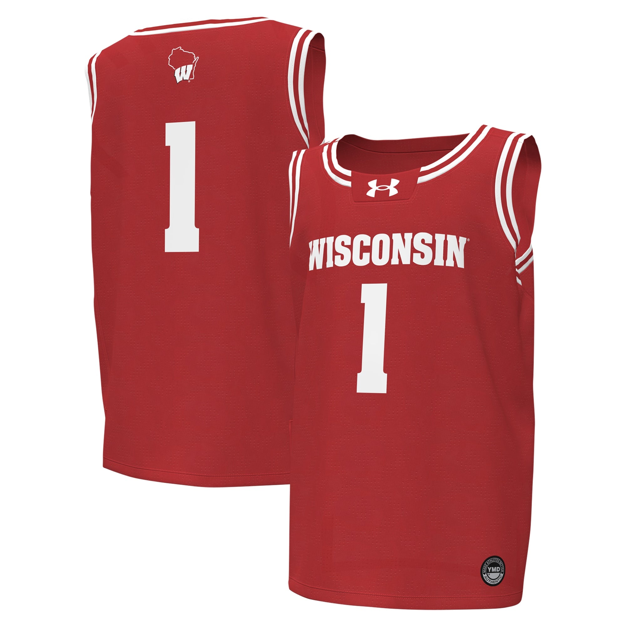 #1Wisconsin Badgers Youth Basketball Jersey Red - front and back view