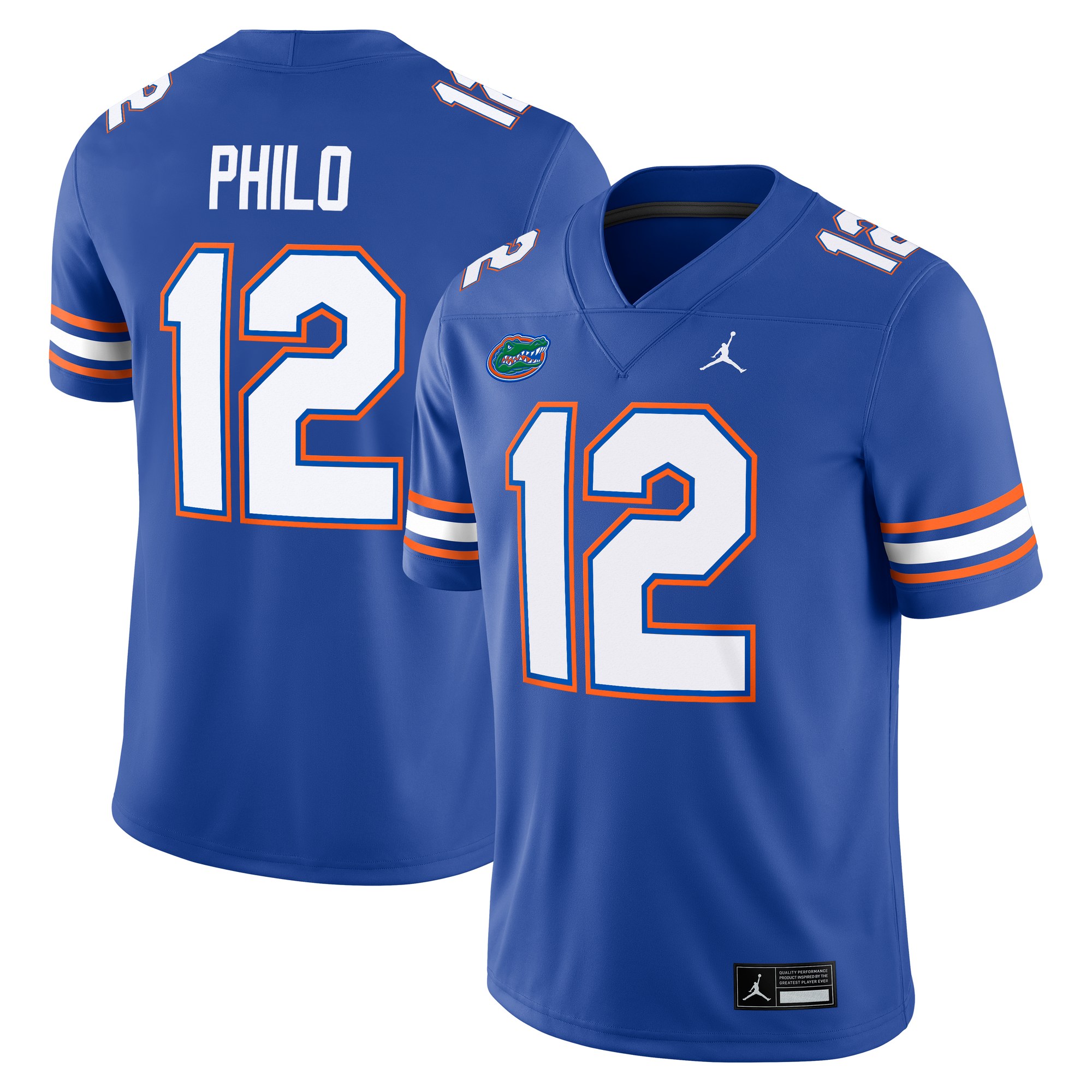 Aaron Philo Florida Gators Home Jersey Royal - front and back view