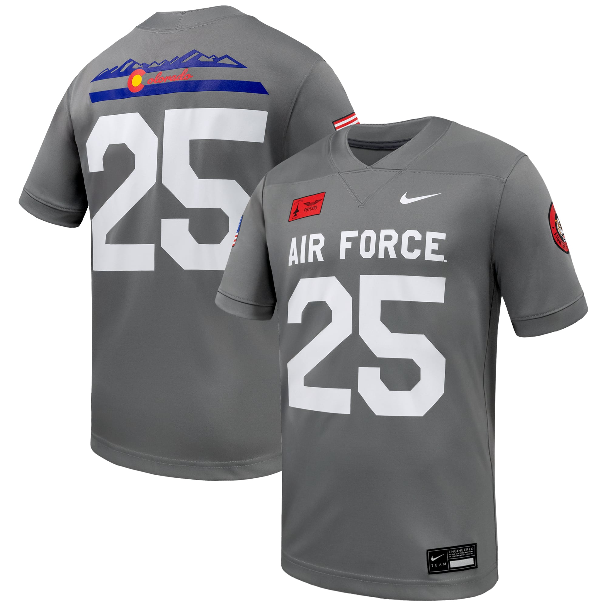 #25 Air Force Falcons APLS Fighting Falcon Collection Football Jersey Gray - front and back view