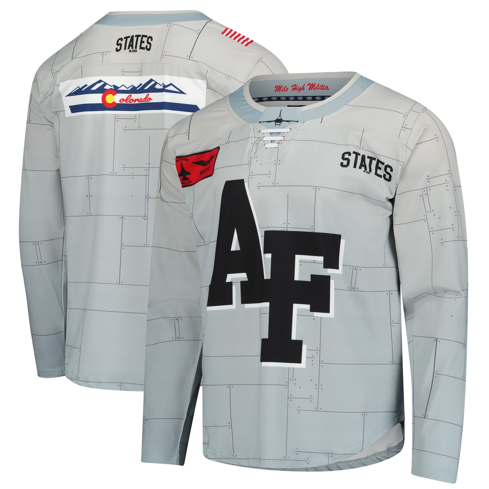 Air Force Falcons APLS Tail Flash Hockey Jersey Gray - front and back view