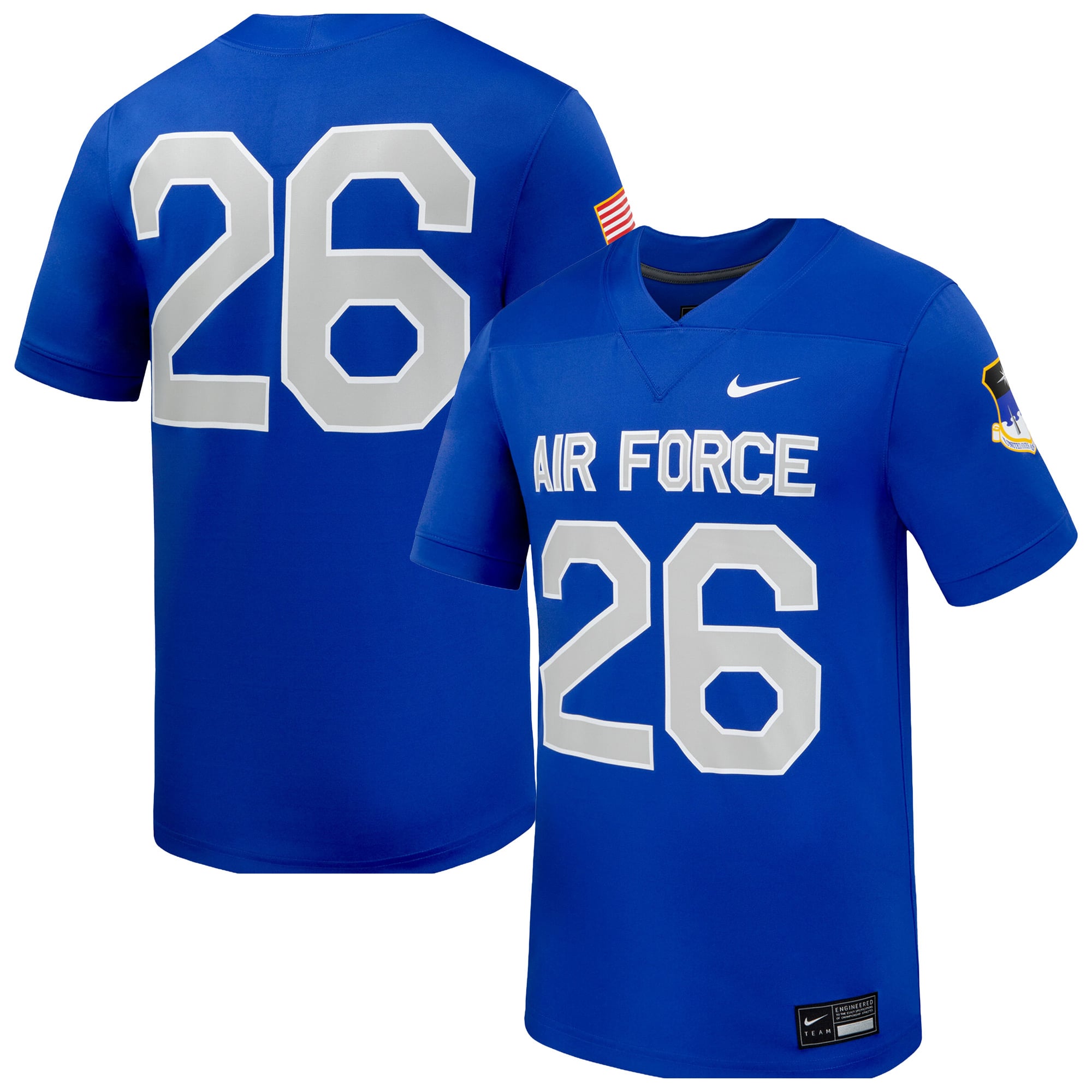 #26 Air Force Falcons Football Jersey Royal - front and back view