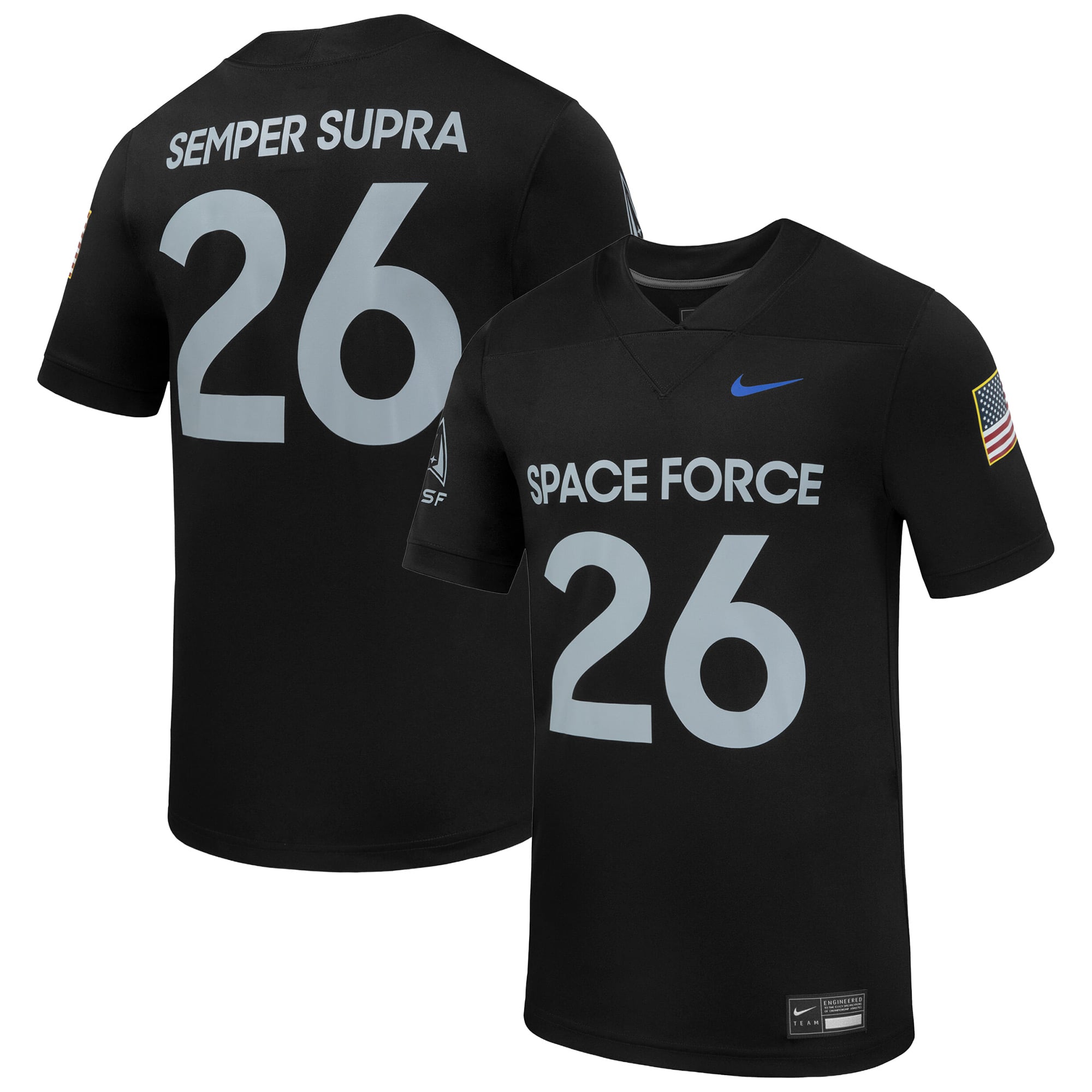 Air Force Falcons Space Force Football Jersey Black - front and back view