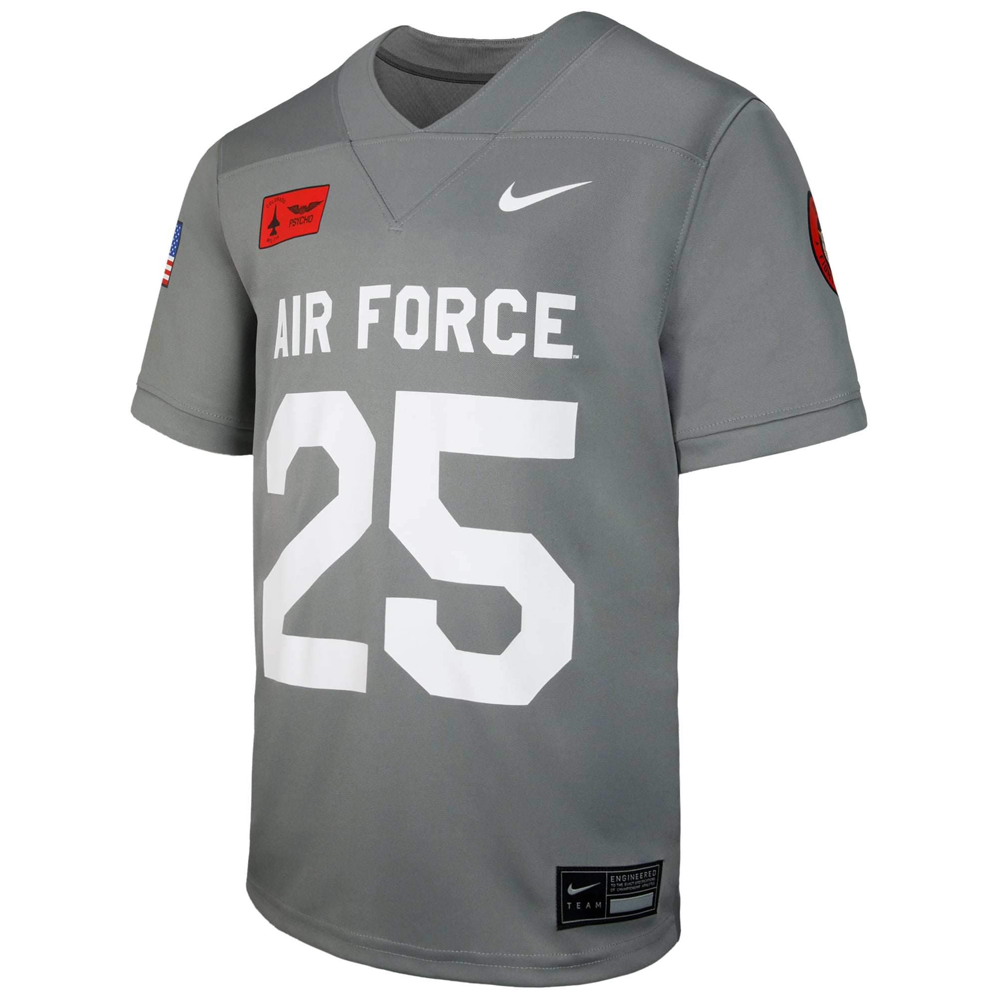 #25 Air Force Falcons Youth APLS Fighting Falcon Collection Football Jersey - Gray - front view
