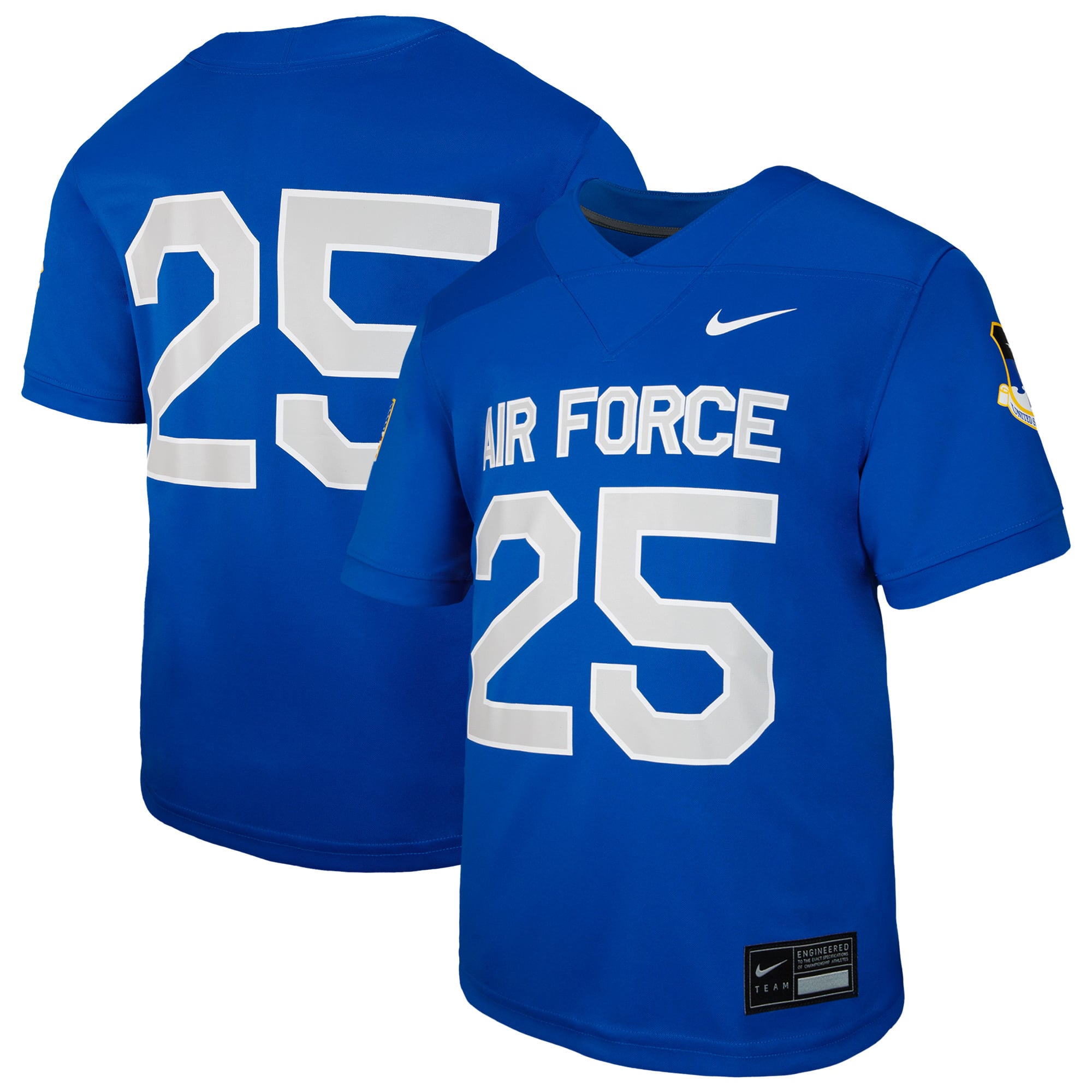 #25 Air Force Falcons Youth Jersey Royal - front and back view