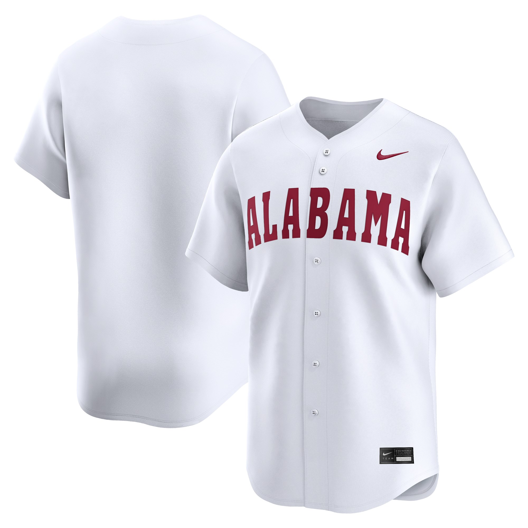 Alabama Crimson Tide Alternate Baseball Jersey White - front and back view