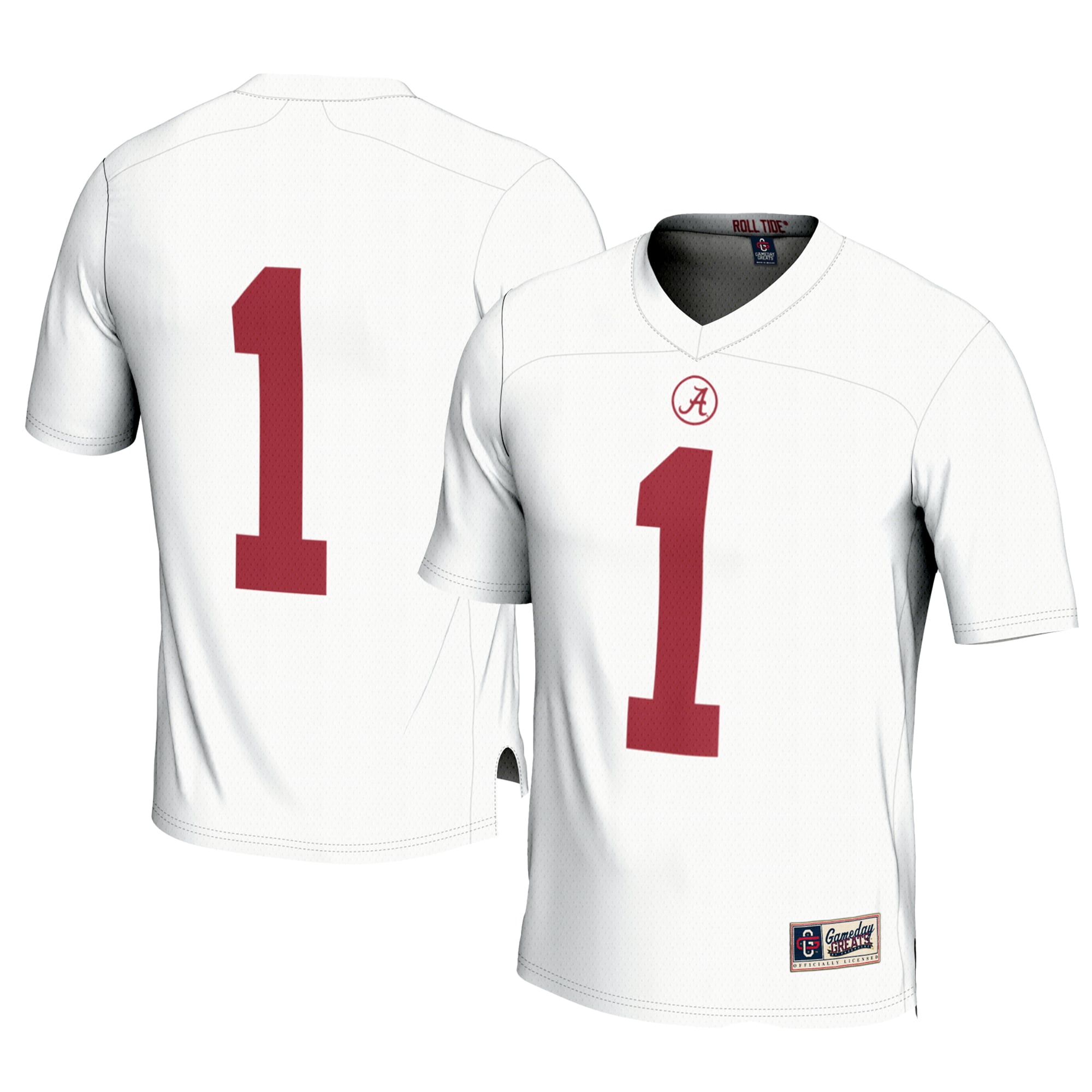 #1 Alabama Crimson Tide Football Jersey White - front and back view