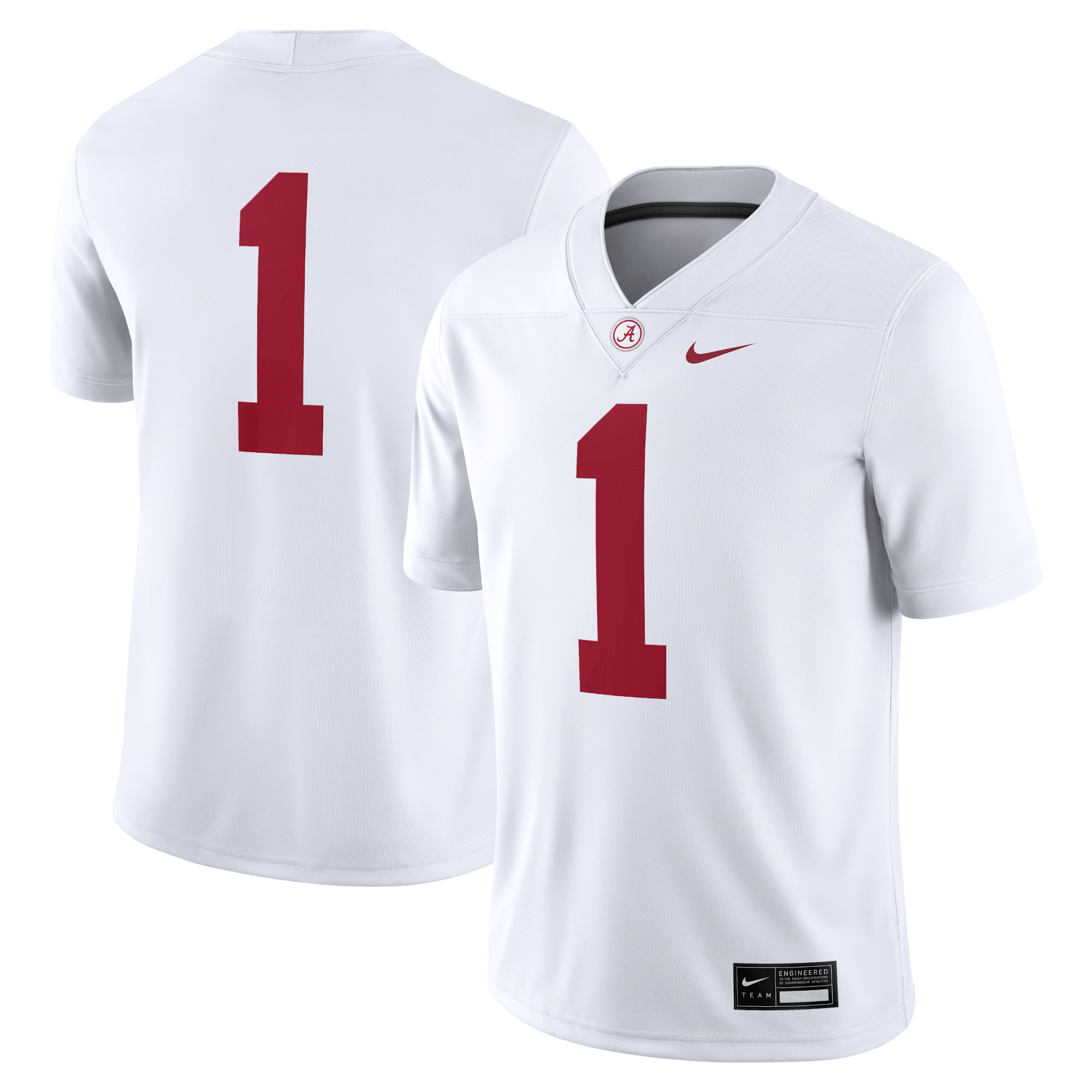 #1 Alabama Crimson Tide Jersey White - front and back view