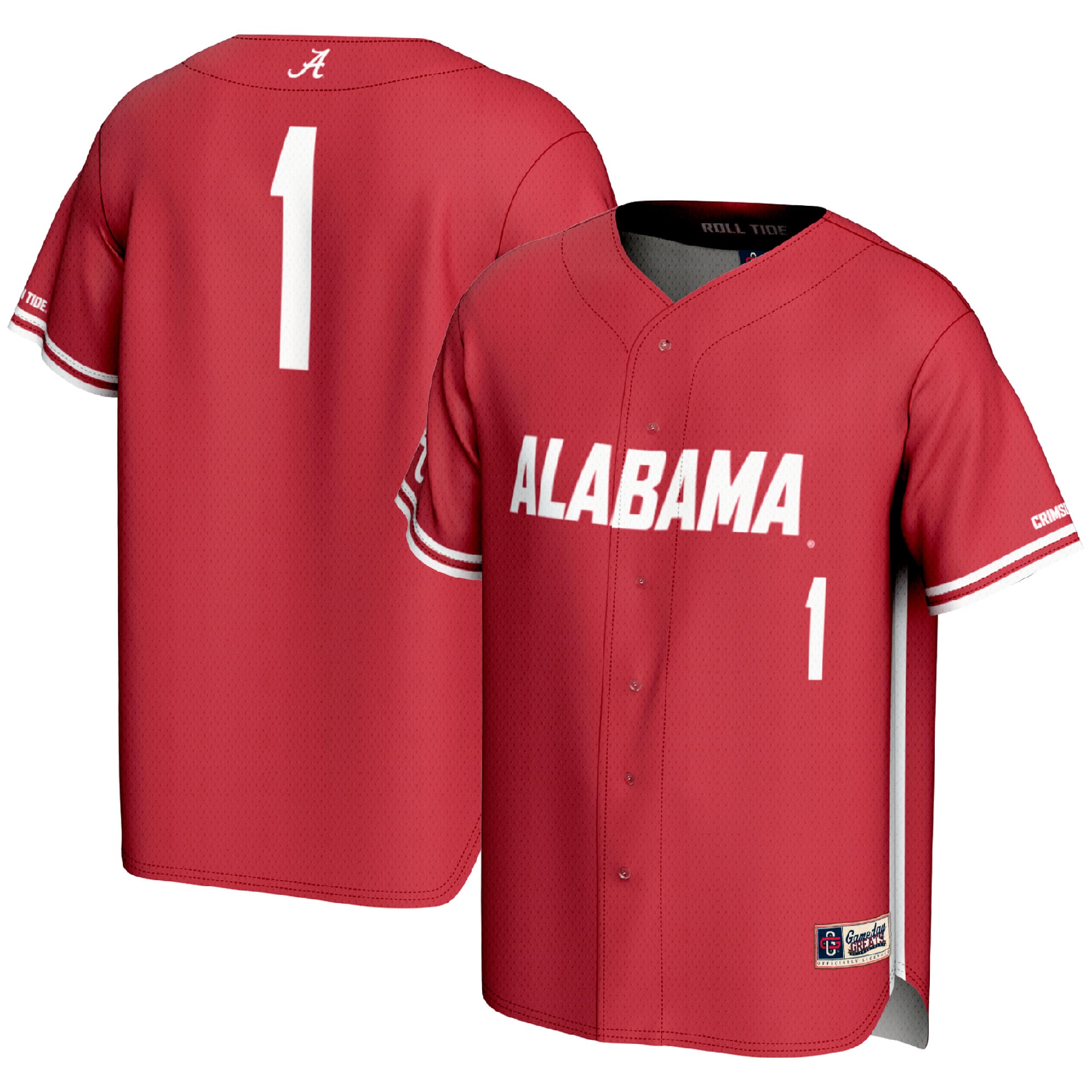 #1 Alabama Crimson Tide Lightweight Baseball Fashion Jersey Crimson - front and back view