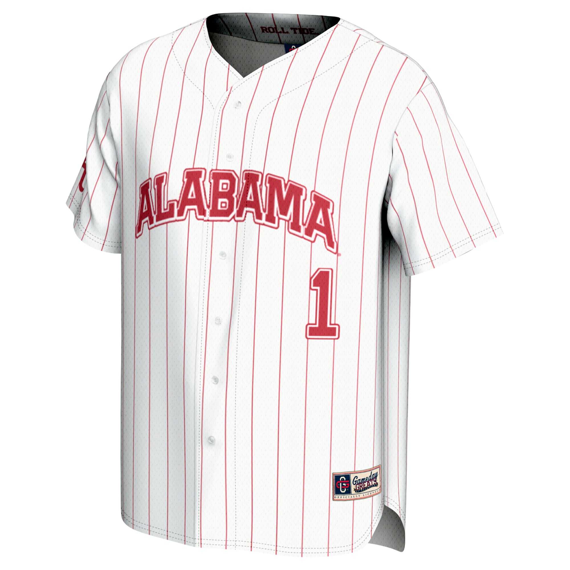 #1 Alabama Crimson Tide Lightweight Baseball Fashion Jersey White - front view