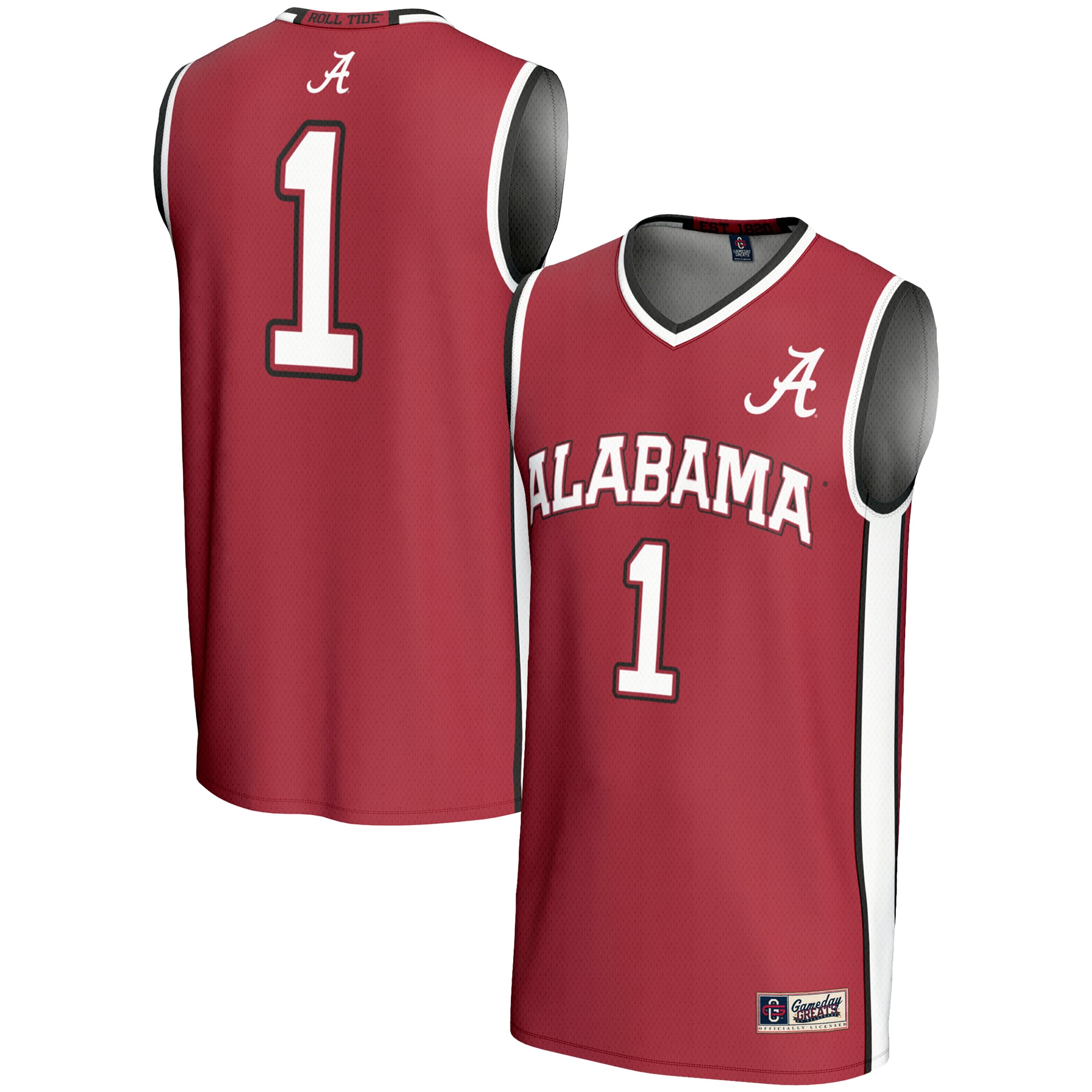 #1 Alabama Crimson Tide Lightweight Basketball Jersey Crimson - front and back view