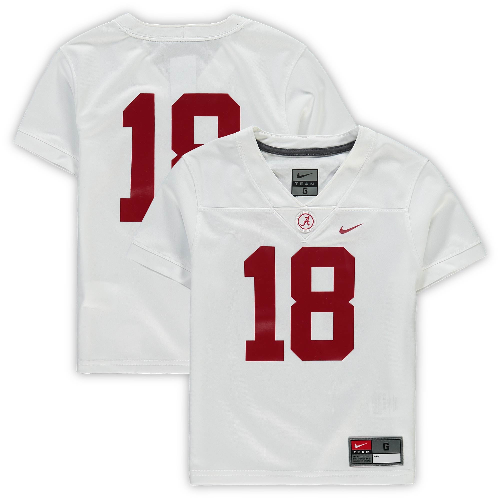 #18 Alabama Crimson Tide Preschool Football Team Jersey White - front and back view