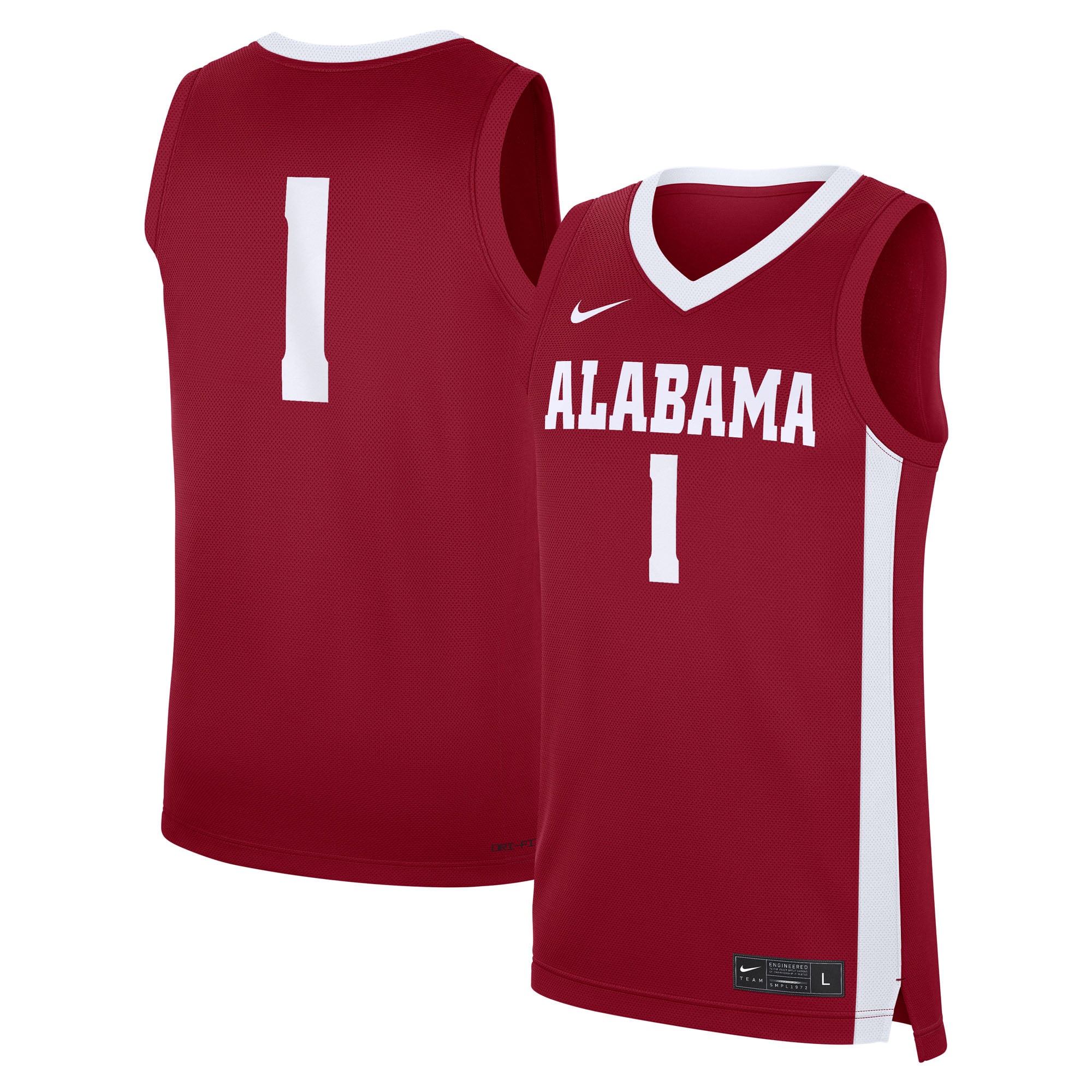 #1 Alabama Crimson Tide Road Jersey Crimson - front and back view