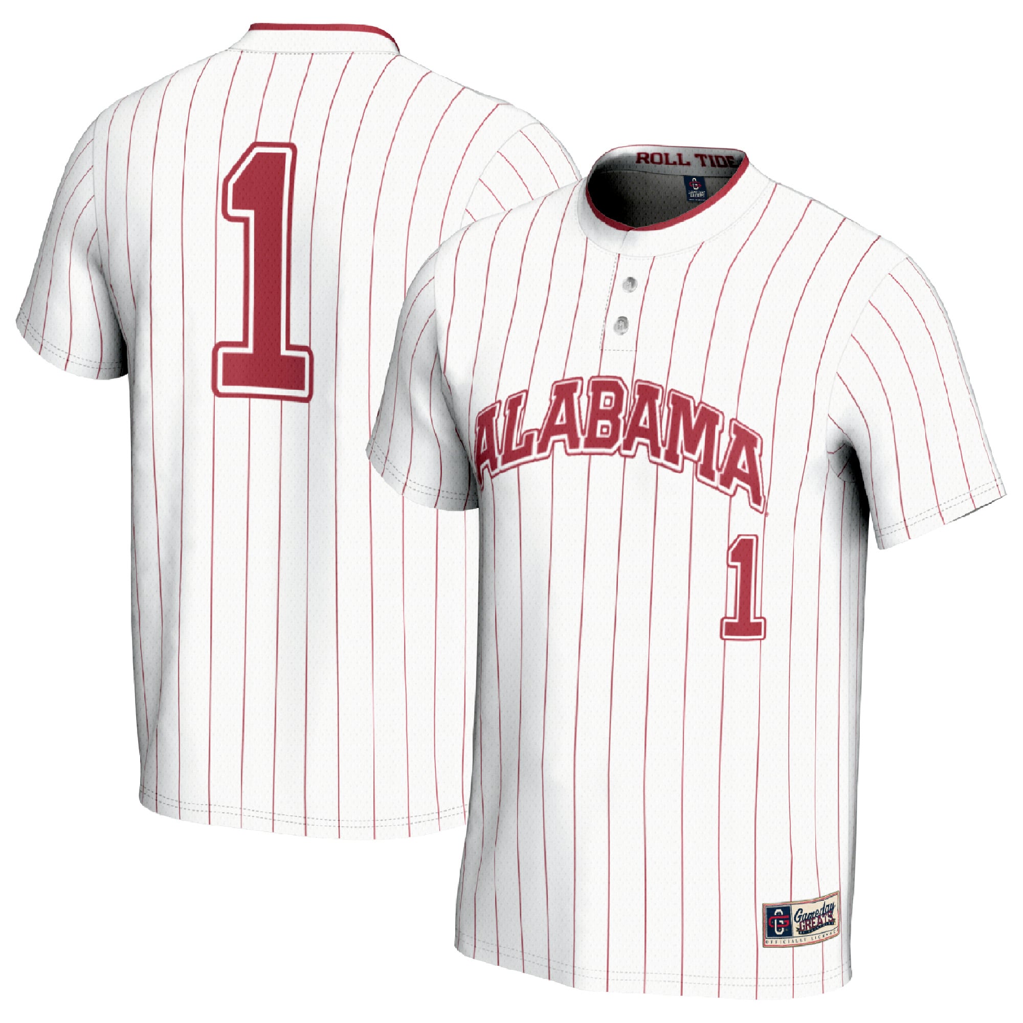 #1 Alabama Crimson Tide Unisex Lightweight Softball Fashion Jersey White - front and back view