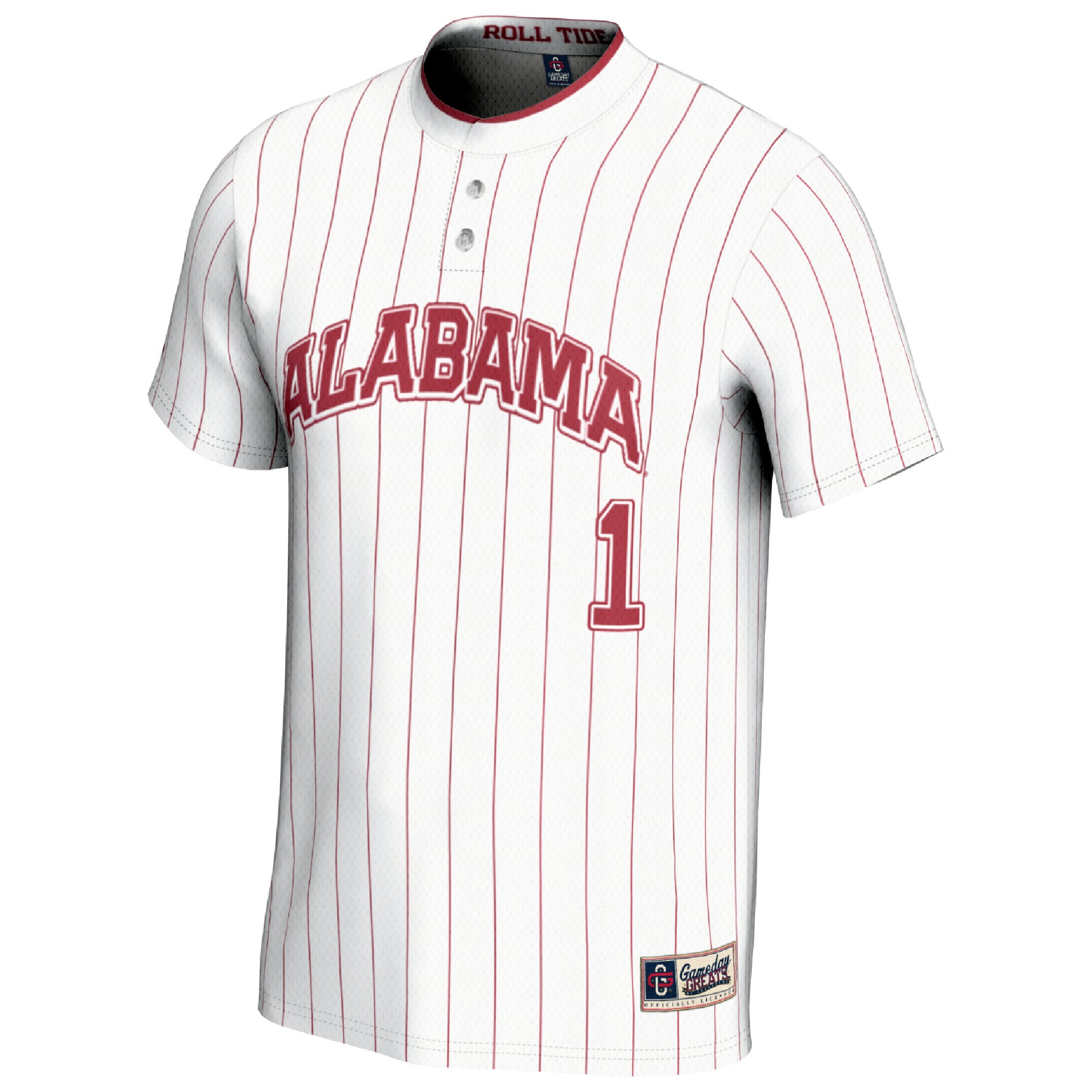#1 Alabama Crimson Tide Unisex Lightweight Softball Fashion Jersey White - front view