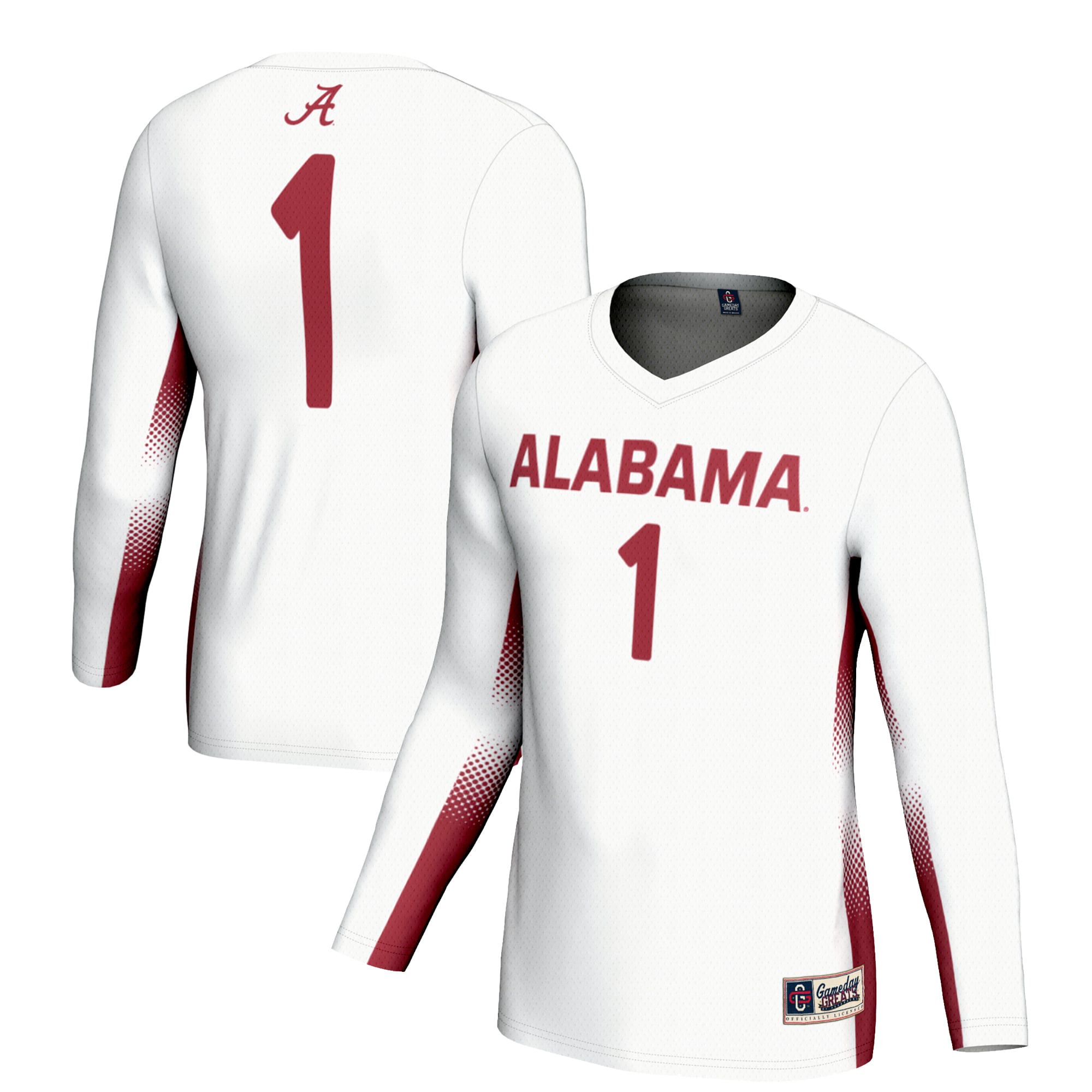 #1 Alabama Crimson Tide Unisex Lightweight Volleyball Jersey - White - front and back view