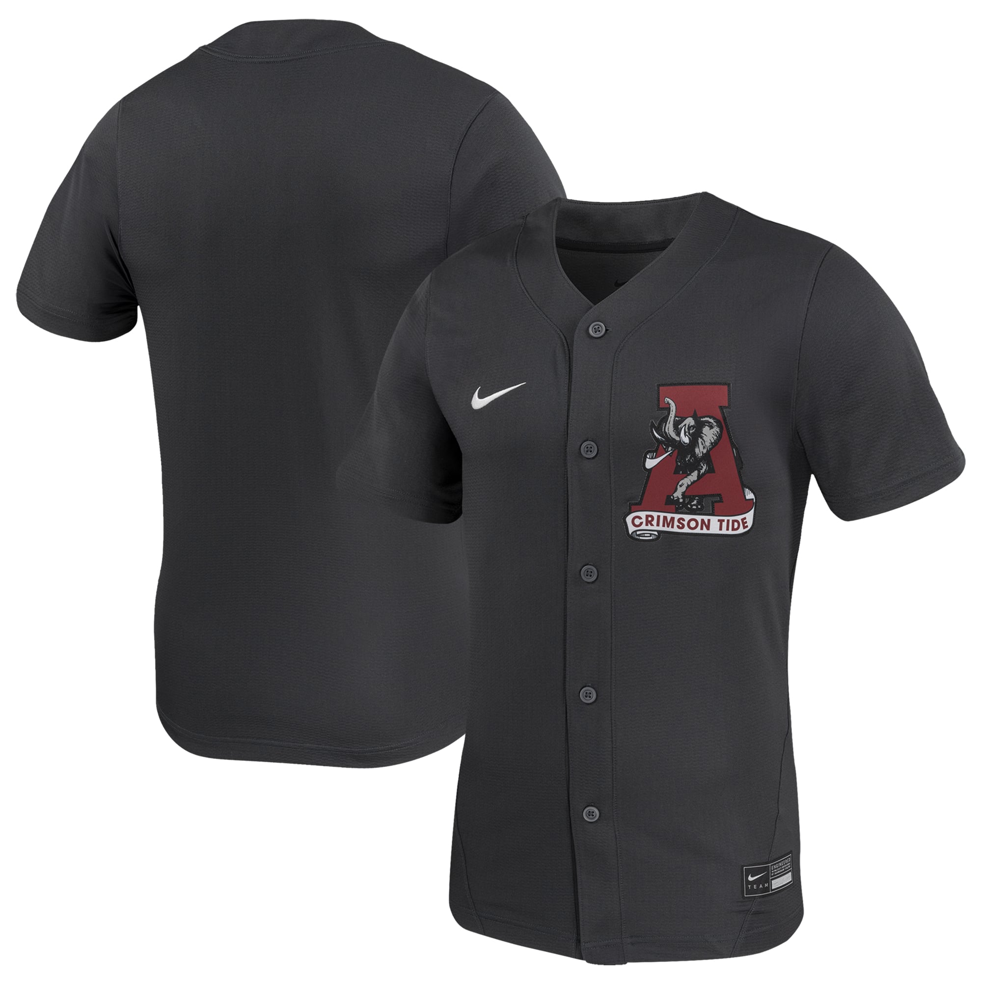 Alabama Crimson Tide Unisex Softball Jersey Anthracite - front and back view