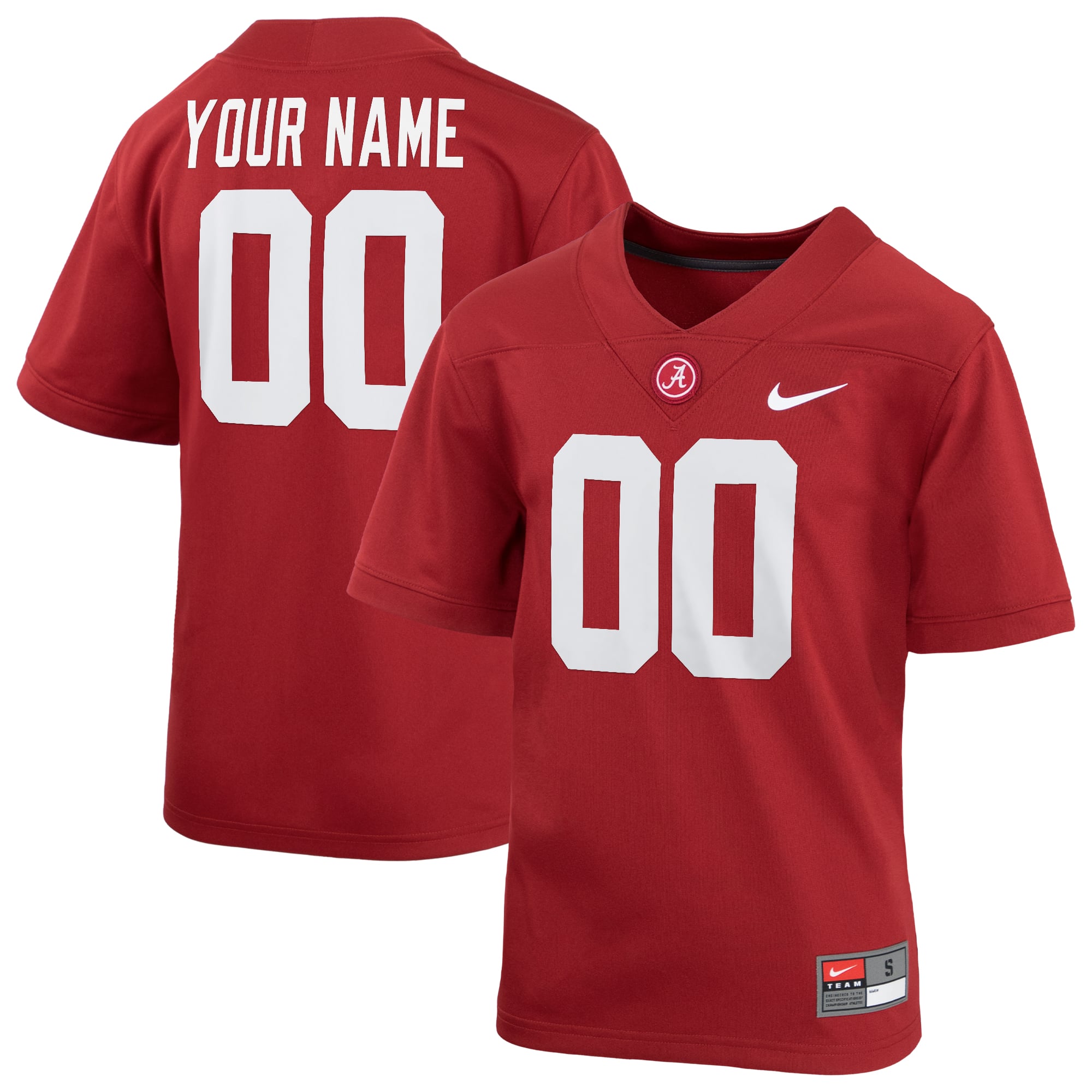 Alabama Crimson Tide Youth Custom Football Jersey - Crimson - front and back view