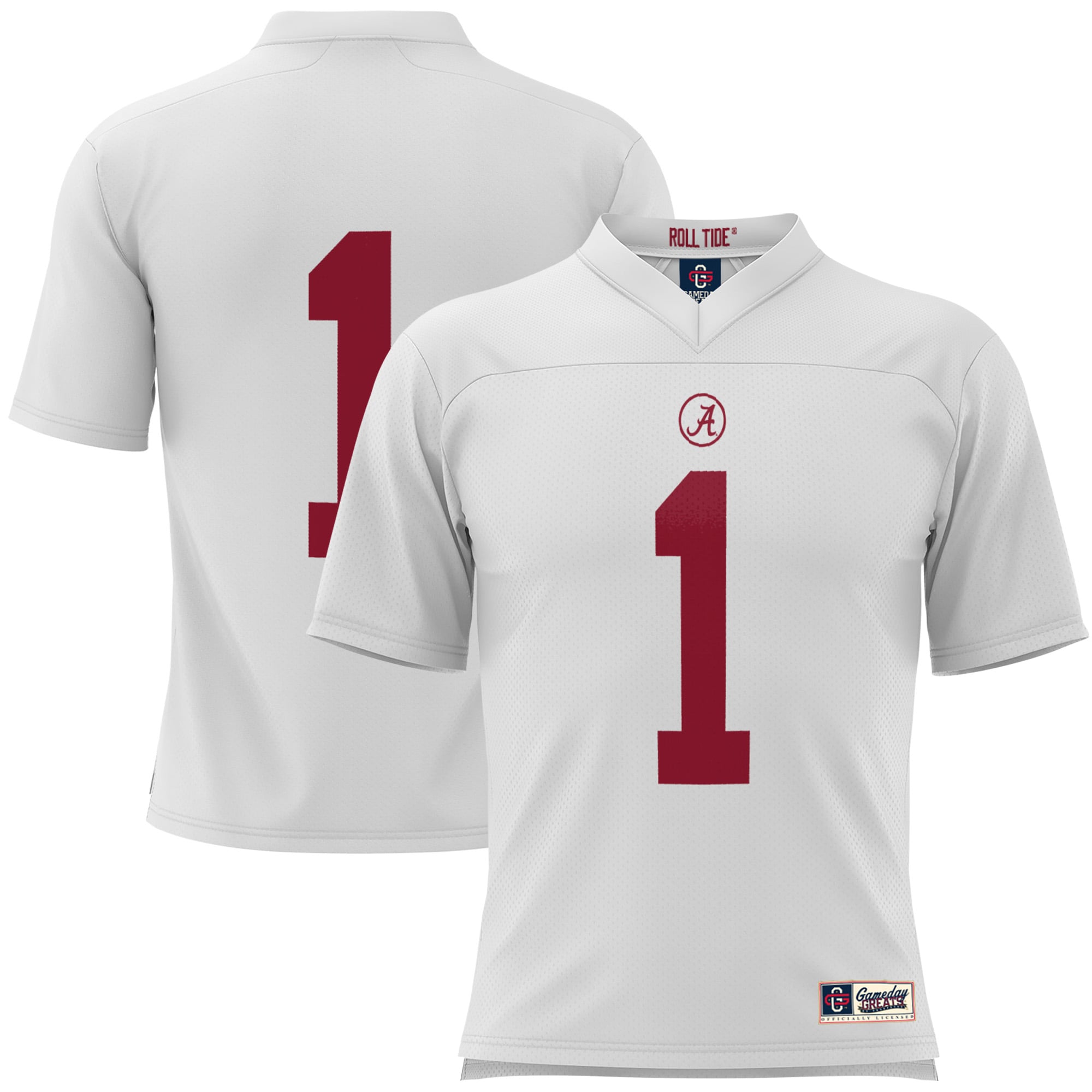#1 Alabama Crimson Tide Youth Football Jersey White - front and back view