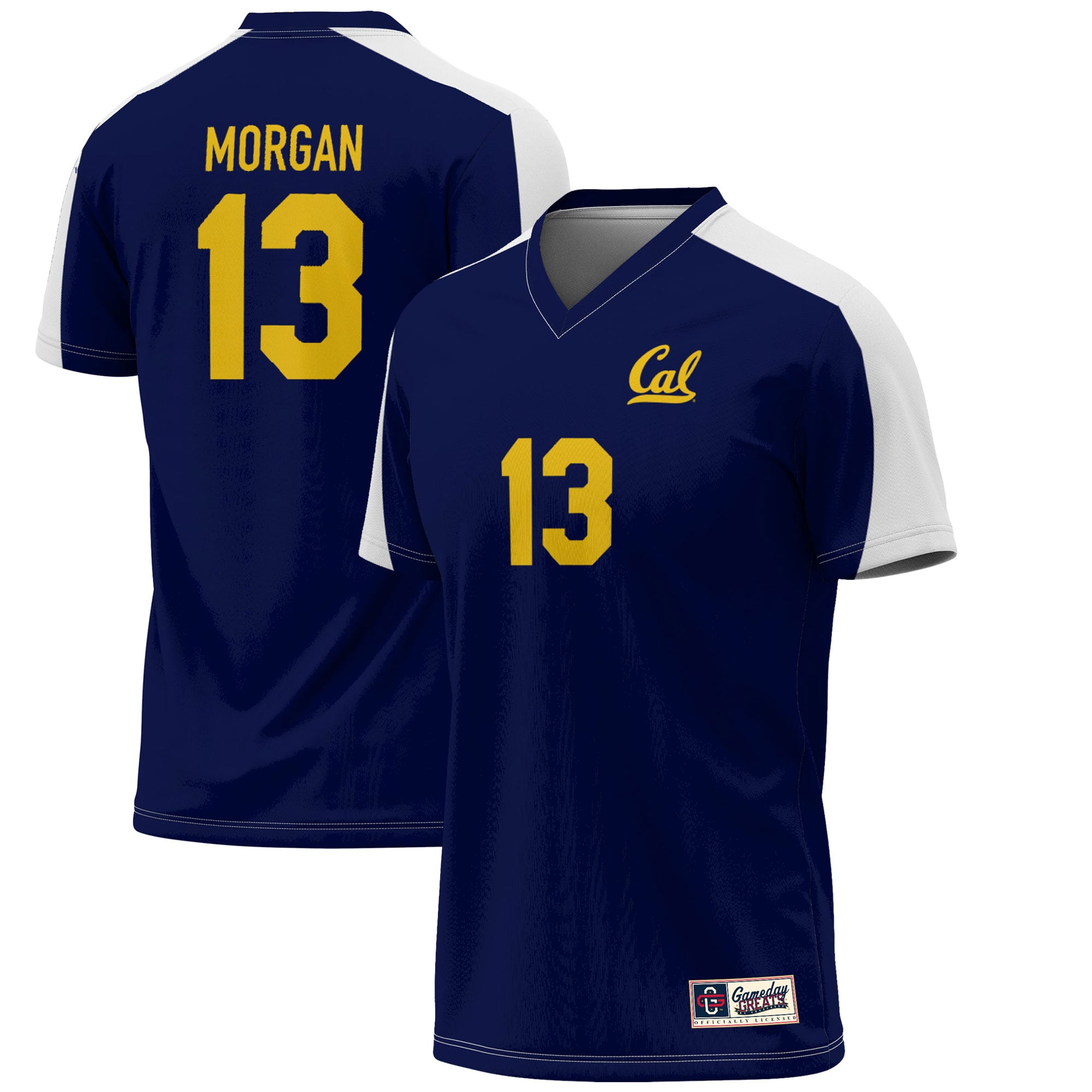 Alex Morgan Cal Bears Youth Lightweight Alumni Soccer Jersey Navy - front and back view
