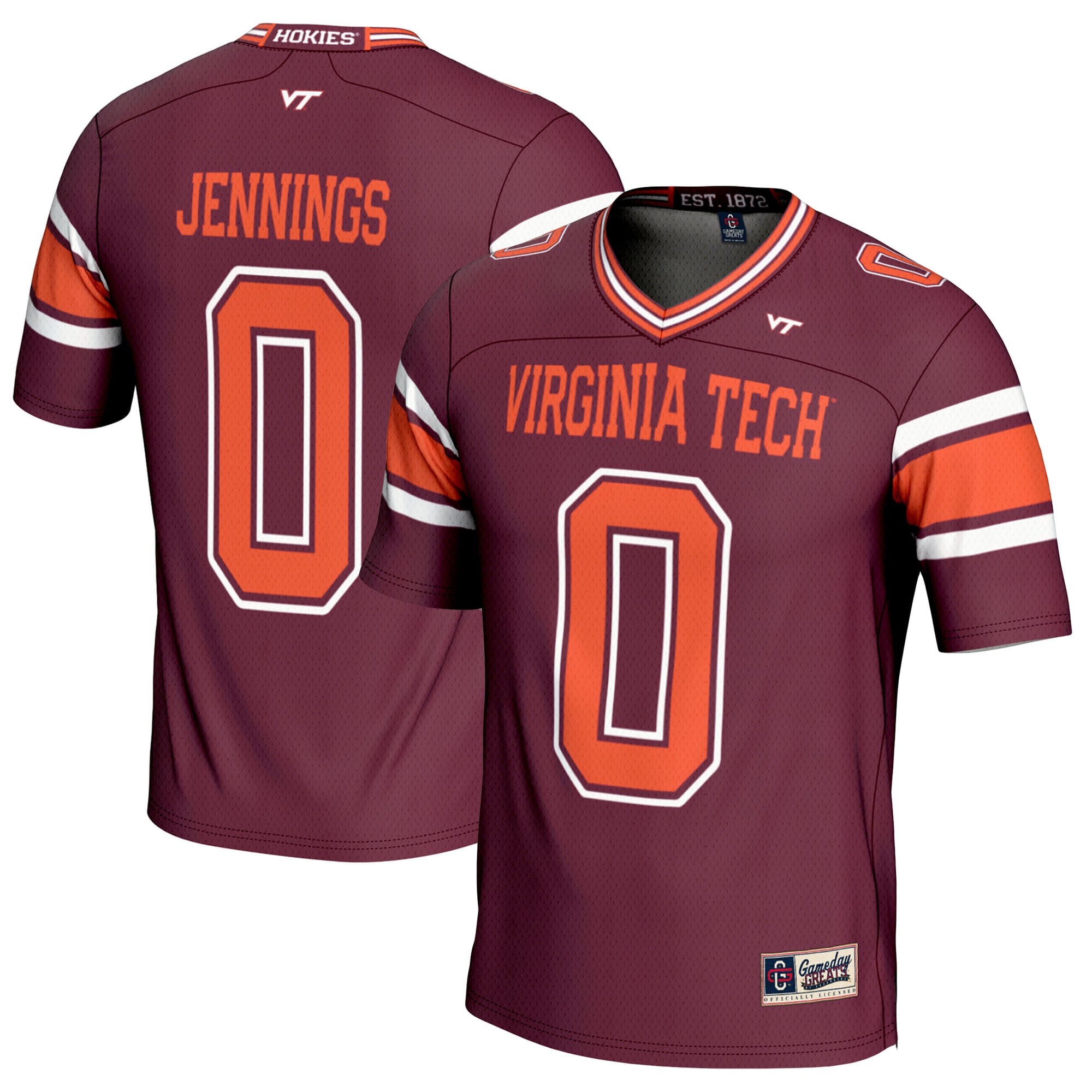 Ali Jennings Virginia Tech Hokies Player Football Jersey Maroon - front and back view