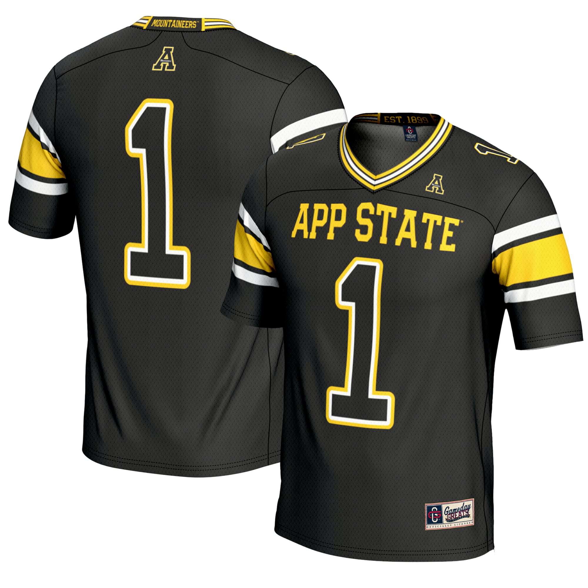 #1 Appalachian State Mountaineers Endzone Football Jersey Black - front and back view