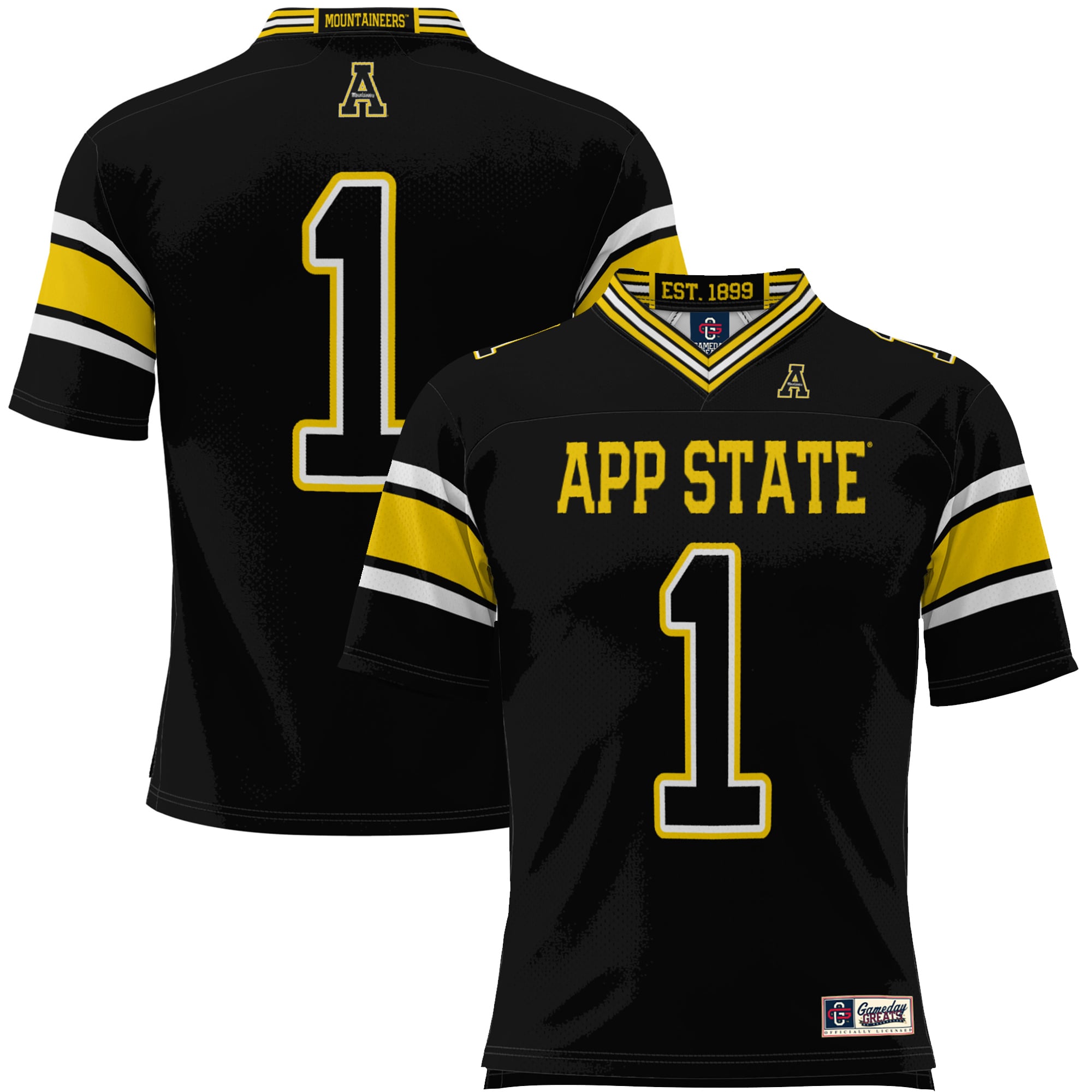 #1 Appalachian State Mountaineers Youth Endzone Football Jersey Black - front view