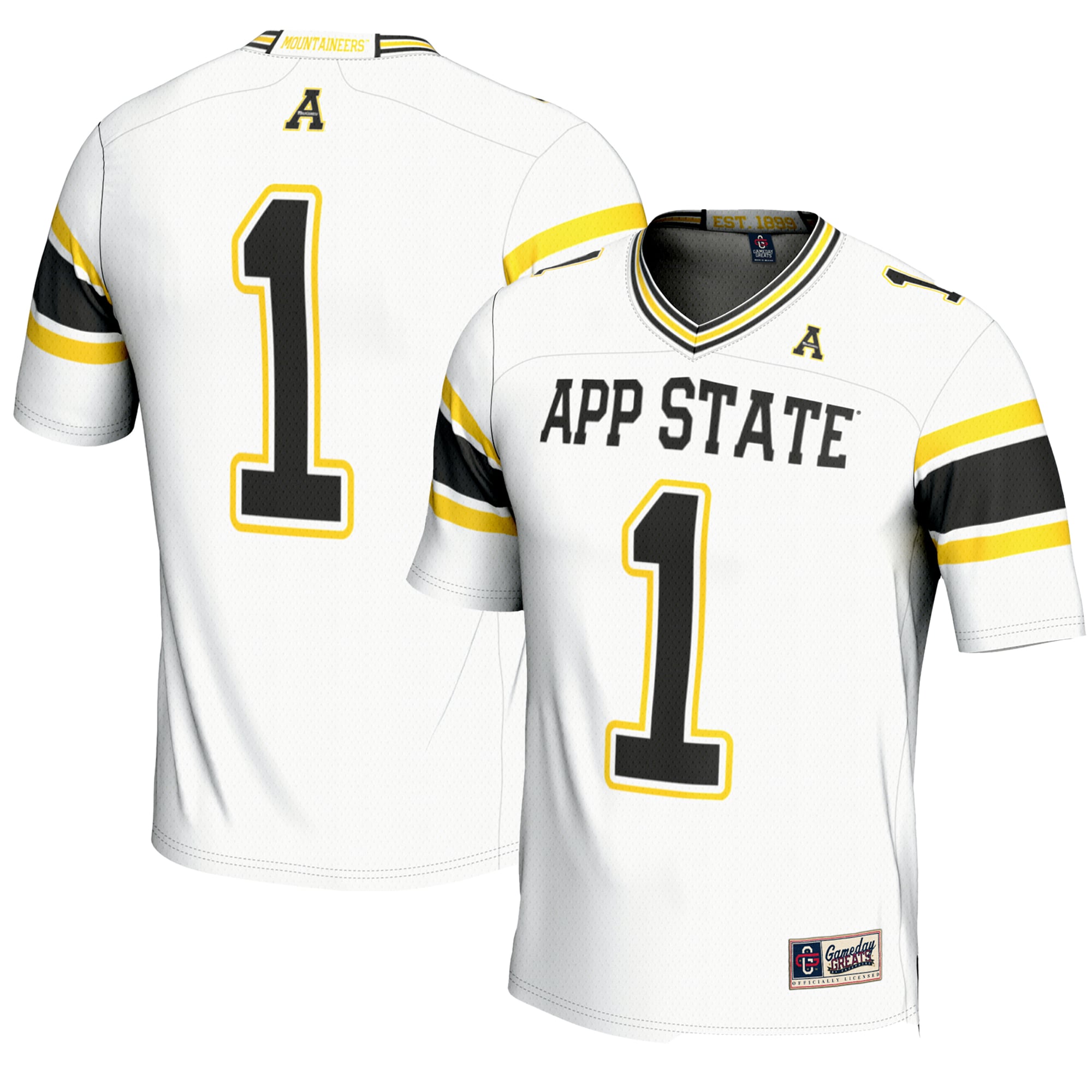 #1 Appalachian State Mountaineers Endzone Football Jersey White - front and back view