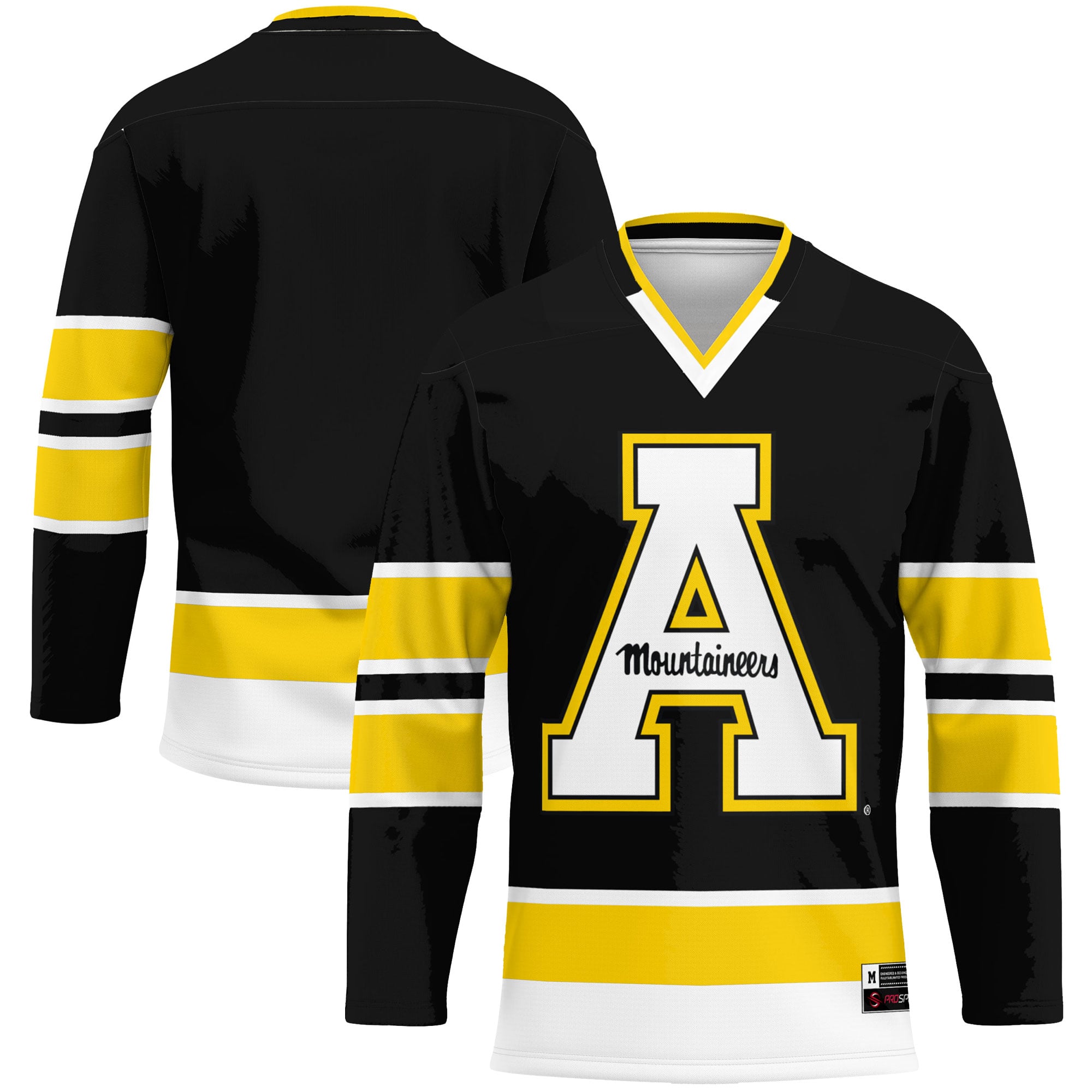 Appalachian State Mountaineers Hockey Jersey Black - front and back view