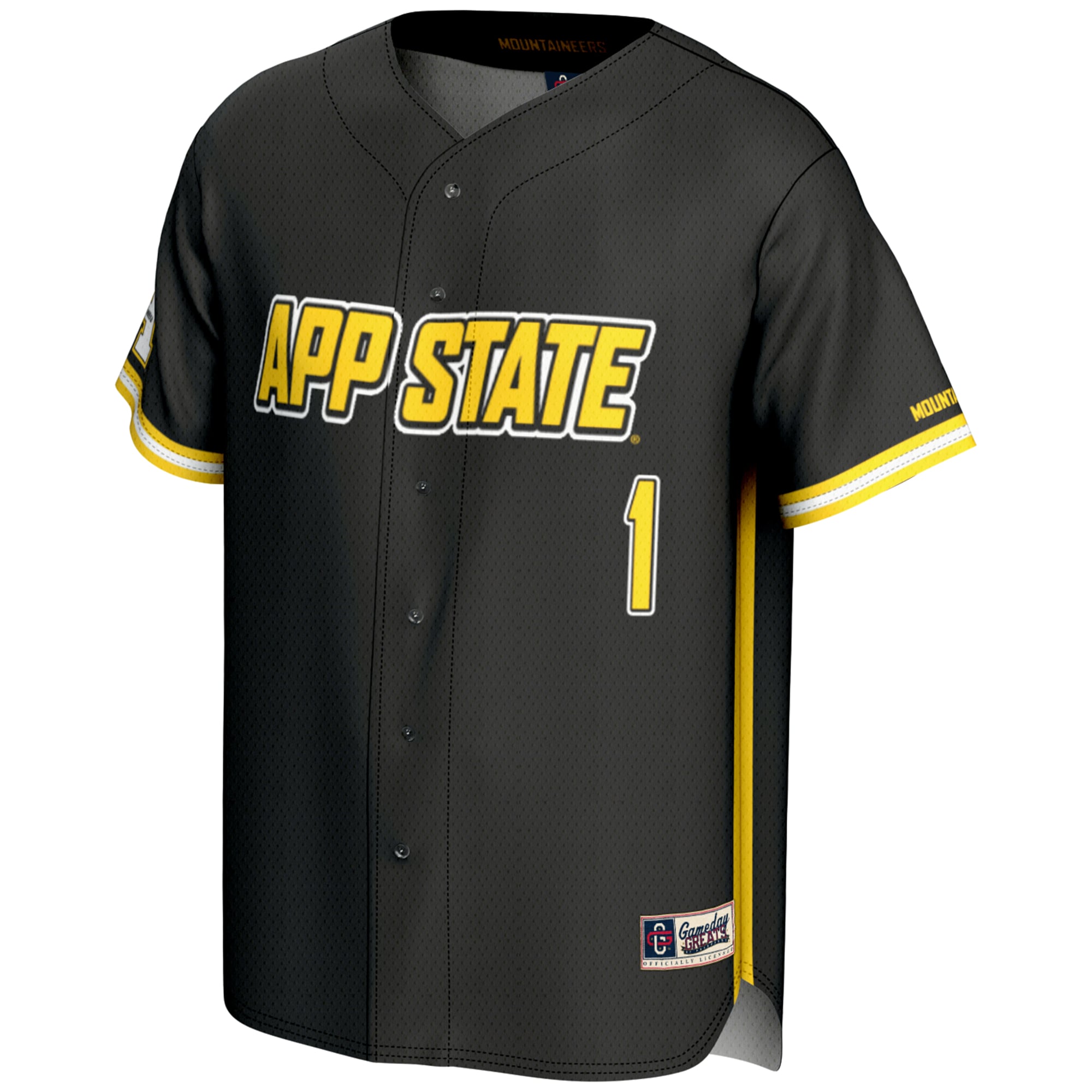 #1 Appalachian State Mountaineers Lightweight Baseball Fashion Jersey Black - front view