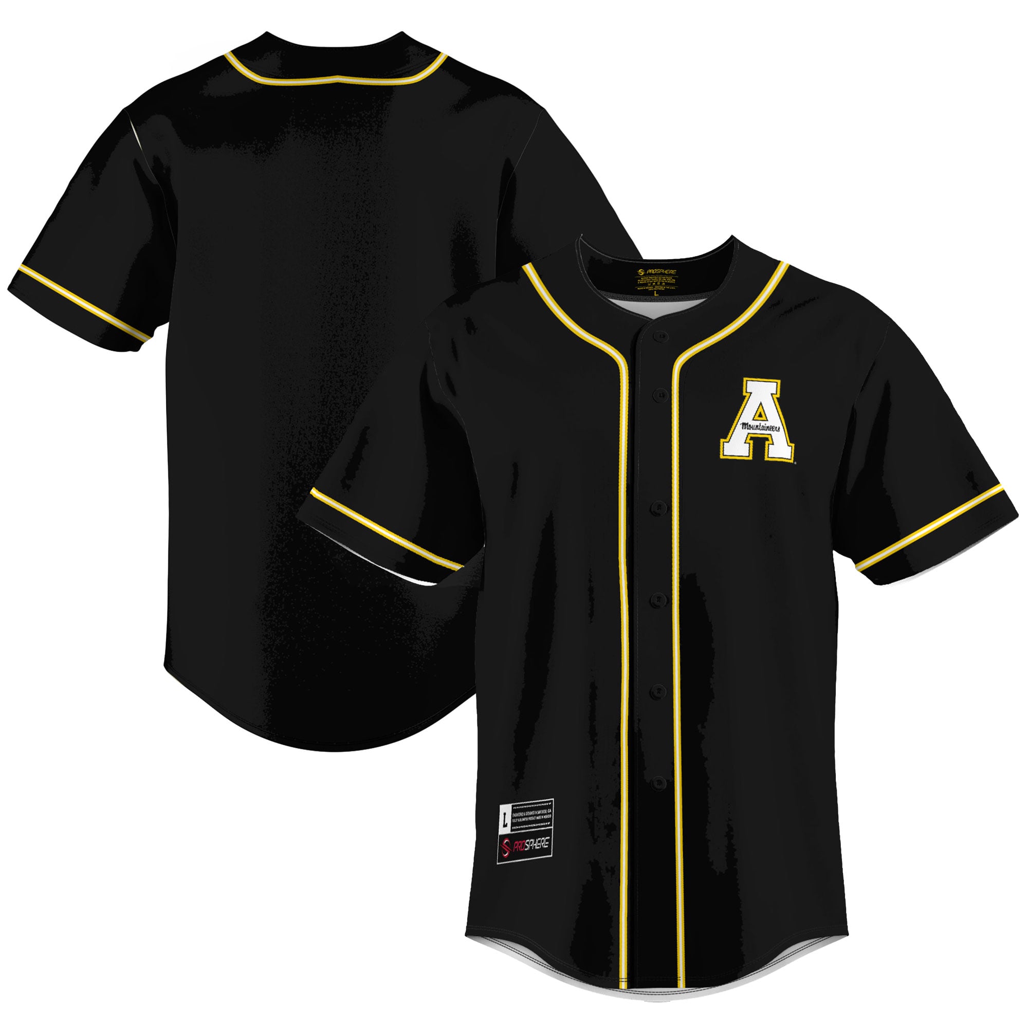 Appalachian State Mountaineers Lightweight Baseball Jersey Gold - front and back view