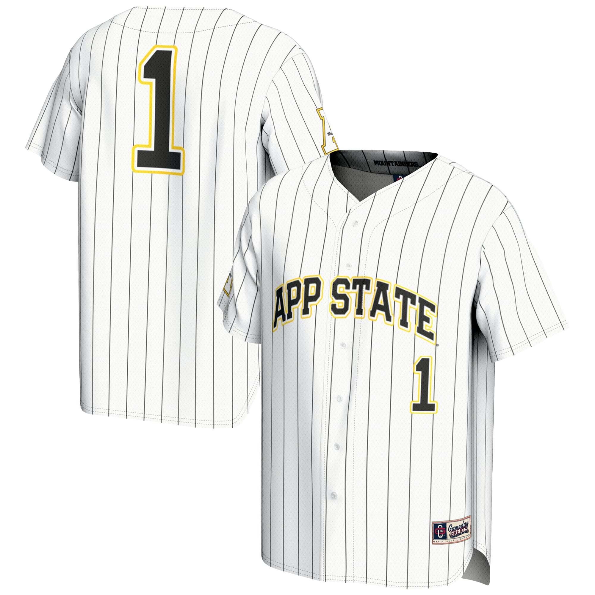 #1 Appalachian State Mountaineers Lightweight Baseball Jersey White - front and back view