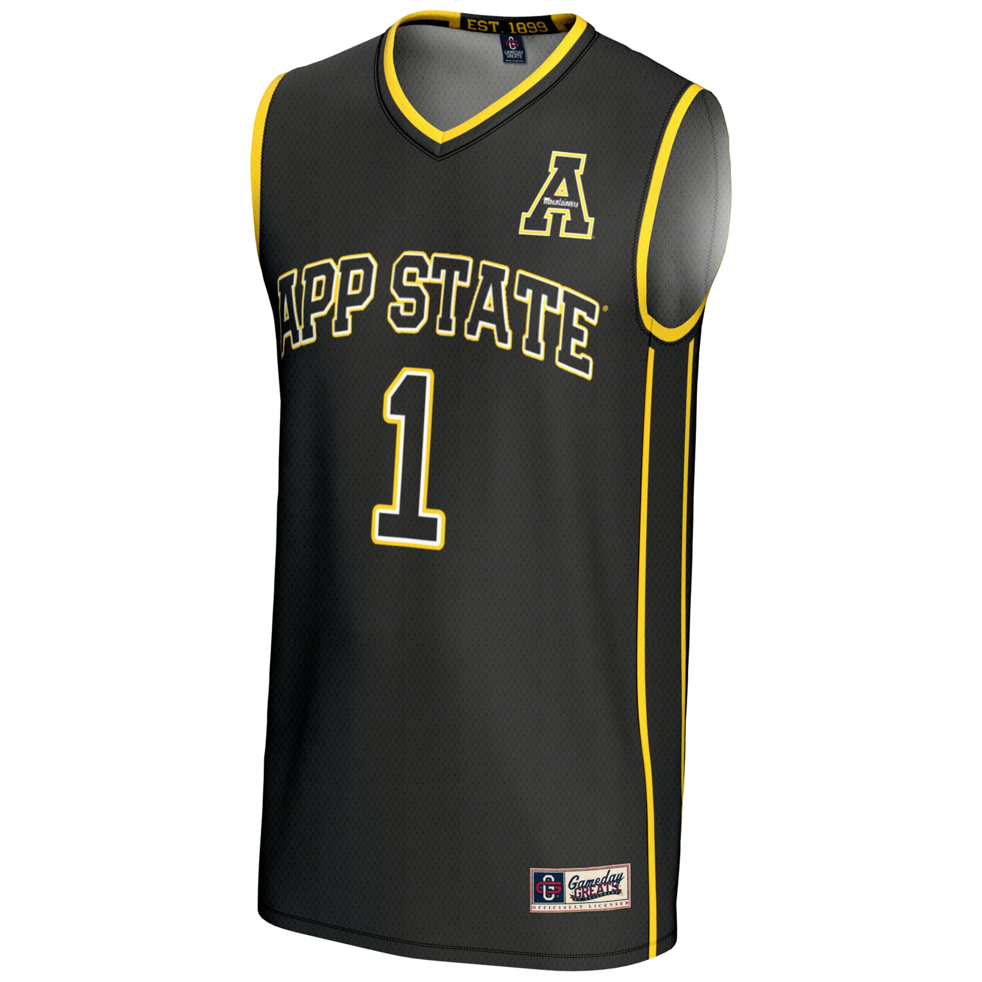 #1 Appalachian State Mountaineers Lightweight Basketball Jersey Black - front view