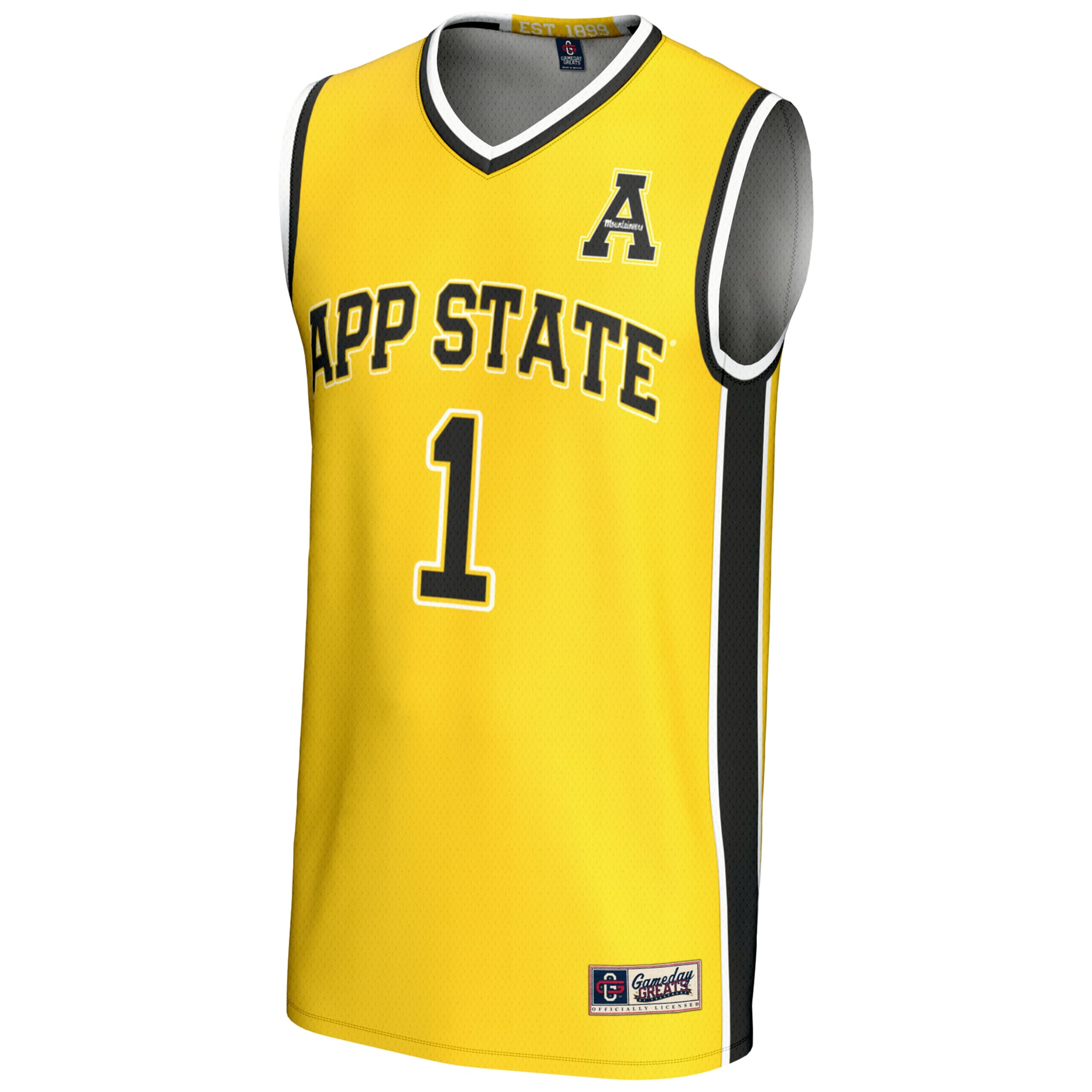 #1 Appalachian State Mountaineers Lightweight Basketball Jersey Gold - front view