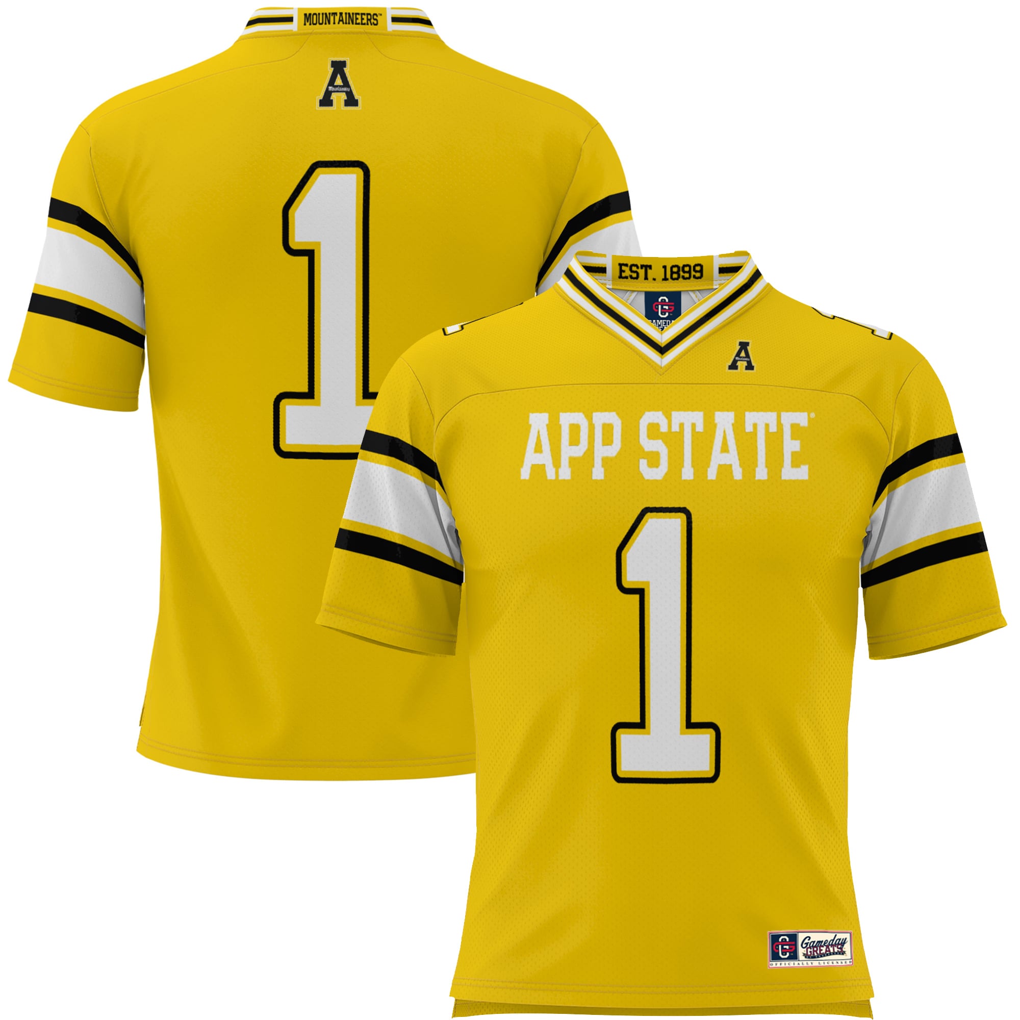 #1 Appalachian State Mountaineers Youth Endzone Football Jersey Gold - front view