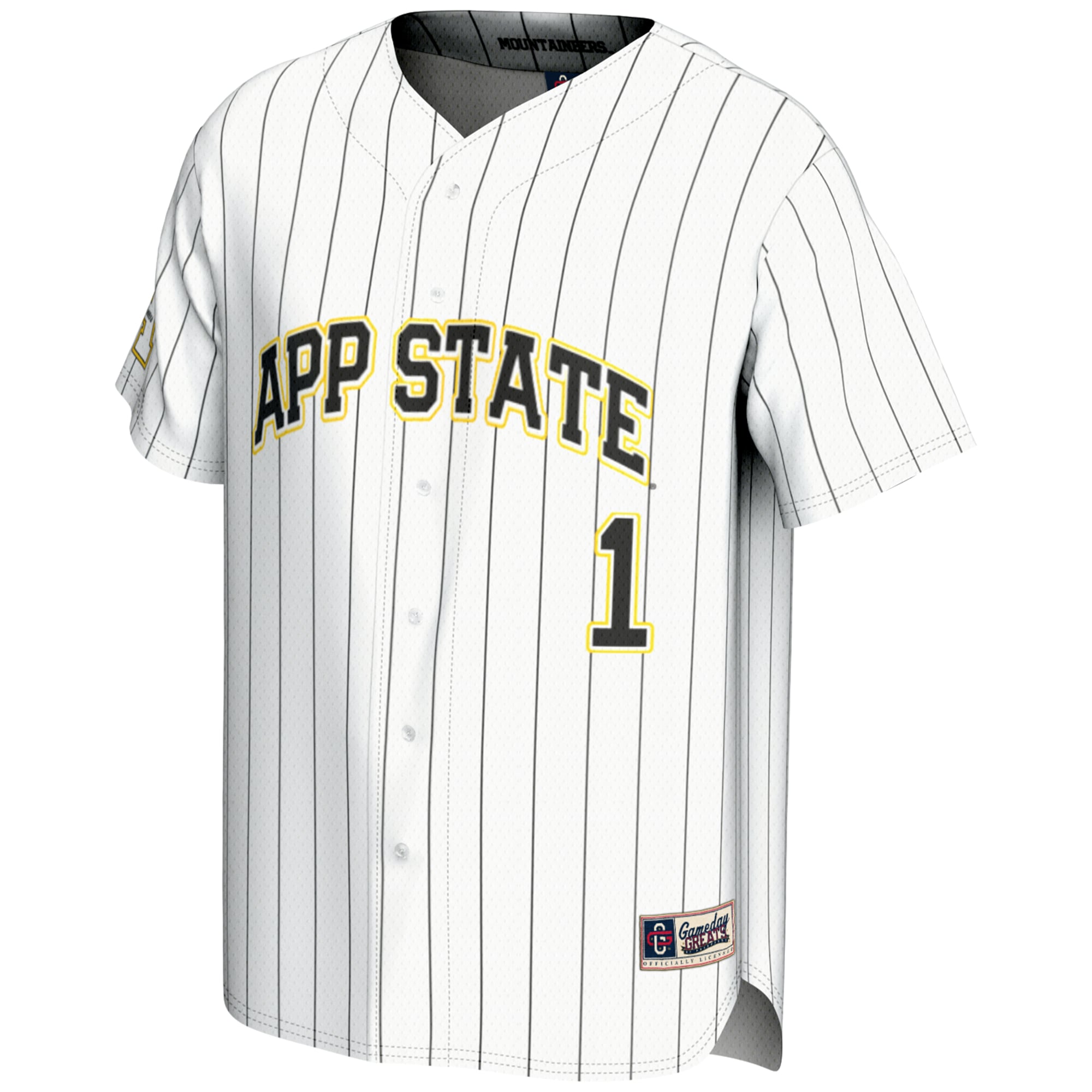 #1 Appalachian State Mountaineers Youth Lightweight Baseball Jersey White - front view