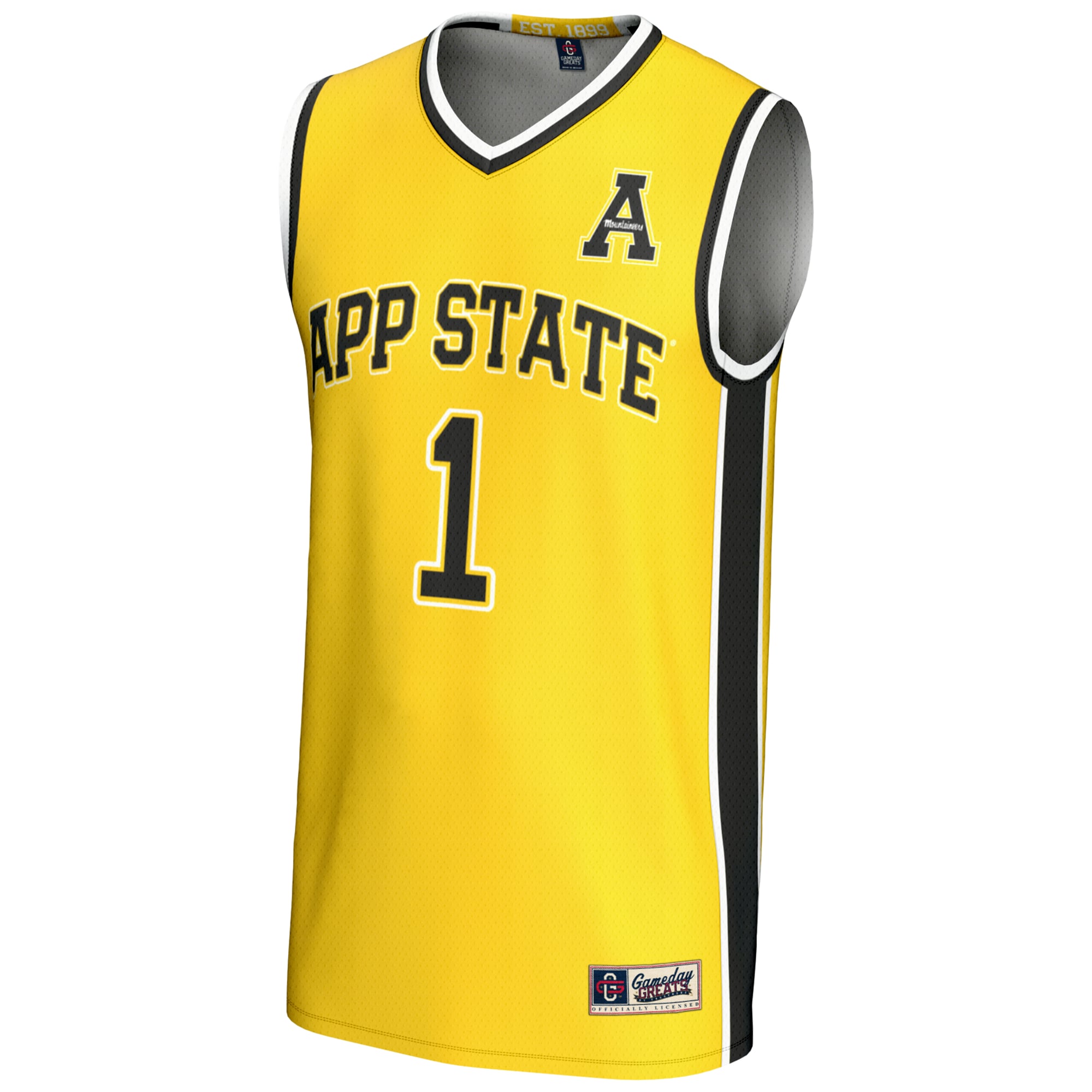 #1 Appalachian State Mountaineers Youth Lightweight Basketball Jersey Gold - front view