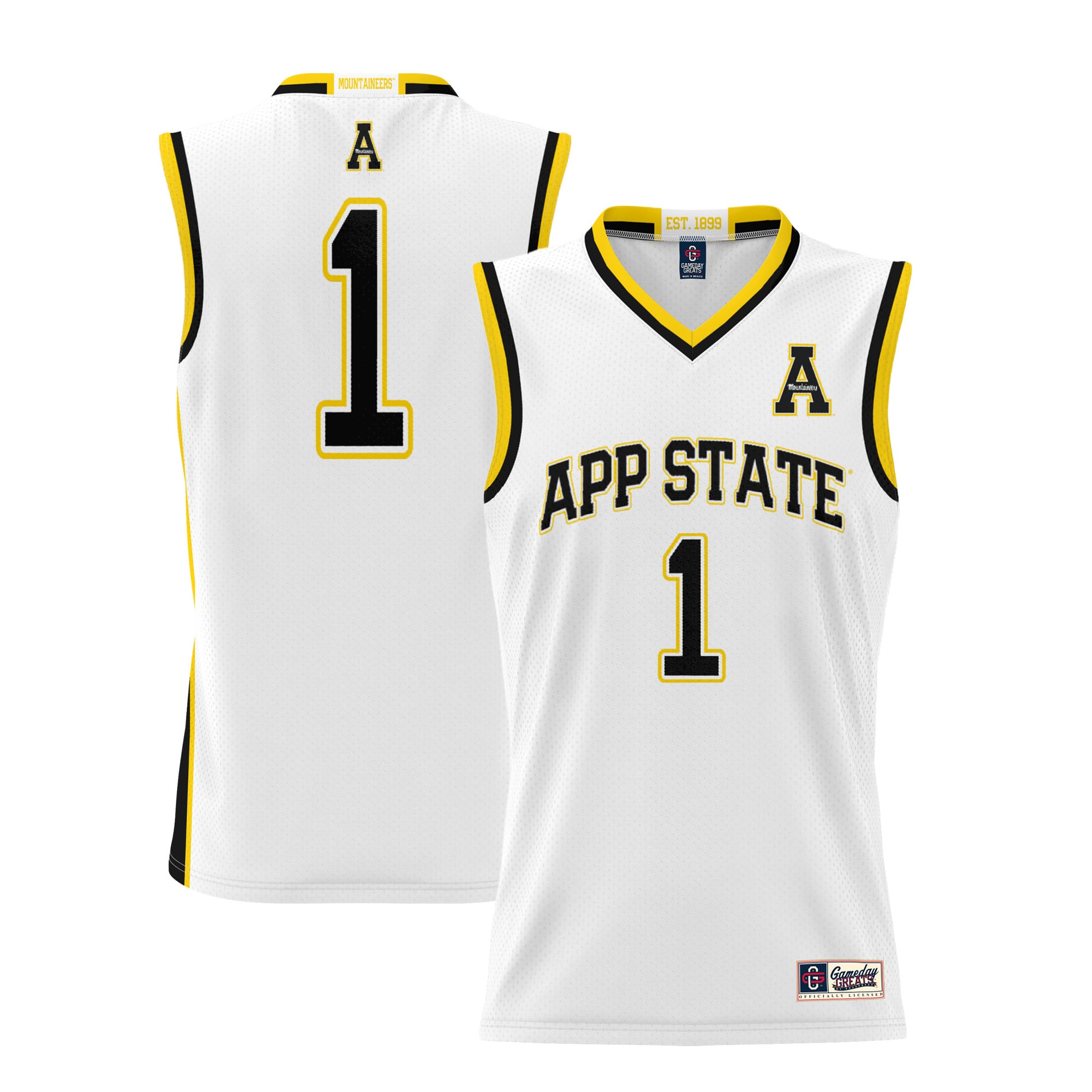 #70 Appalachian State Mountaineers Youth Lightweight Basketball Jersey White - front and back view
