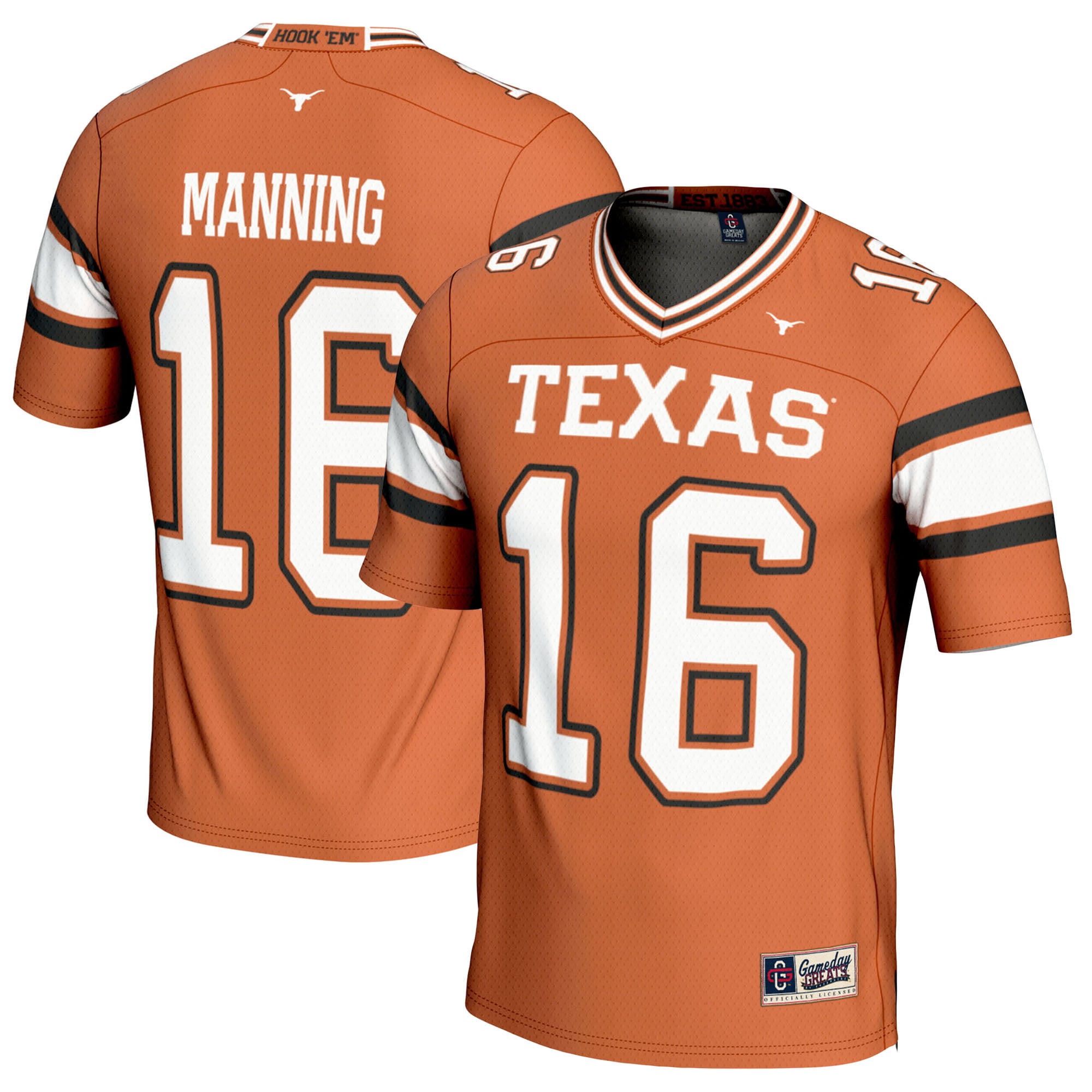 Arch Manning Texas Longhorns Player Football Jersey Texas Orange - front and back view