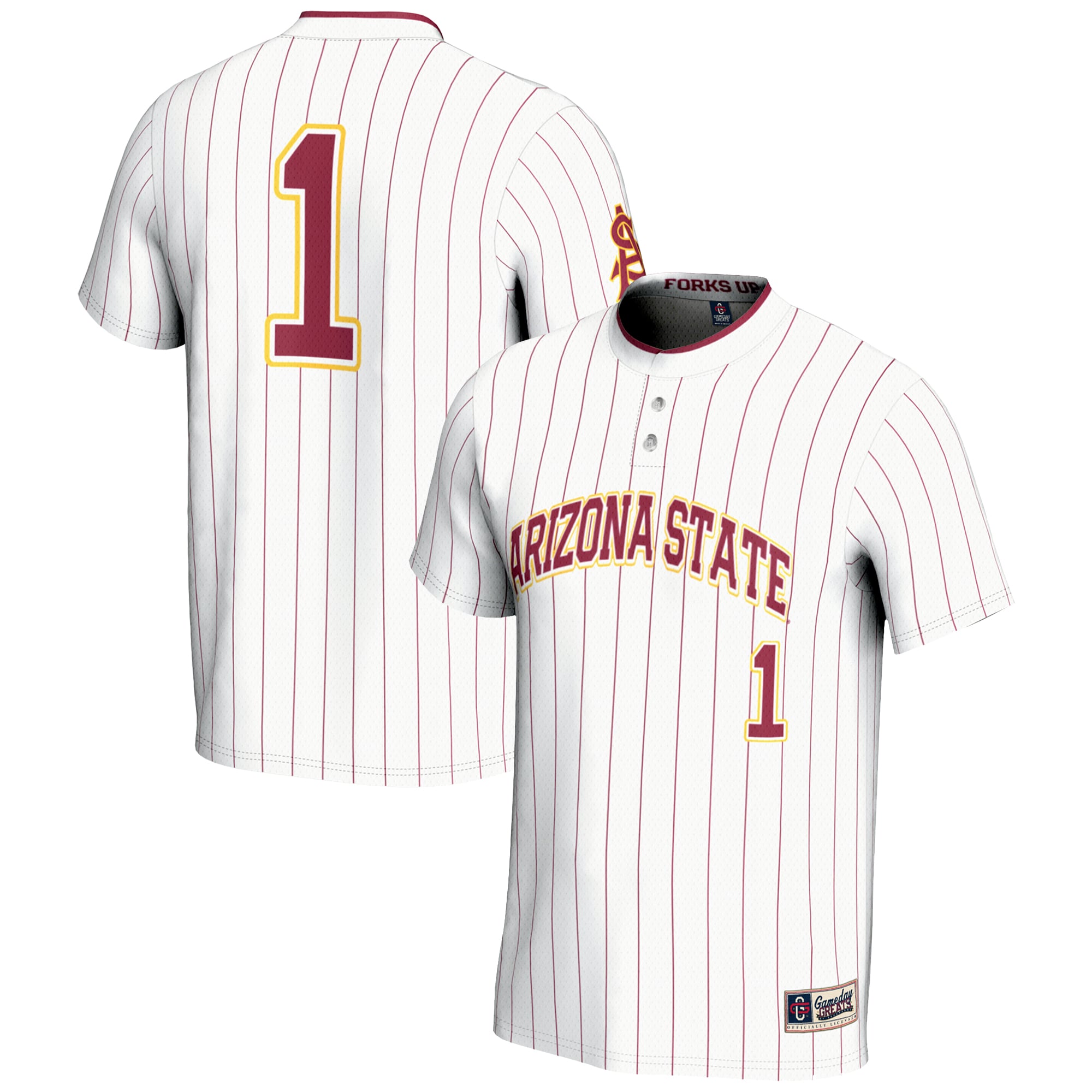 #1 Arizona State Sun Devils Lightweight Softball Jersey White - front and back view