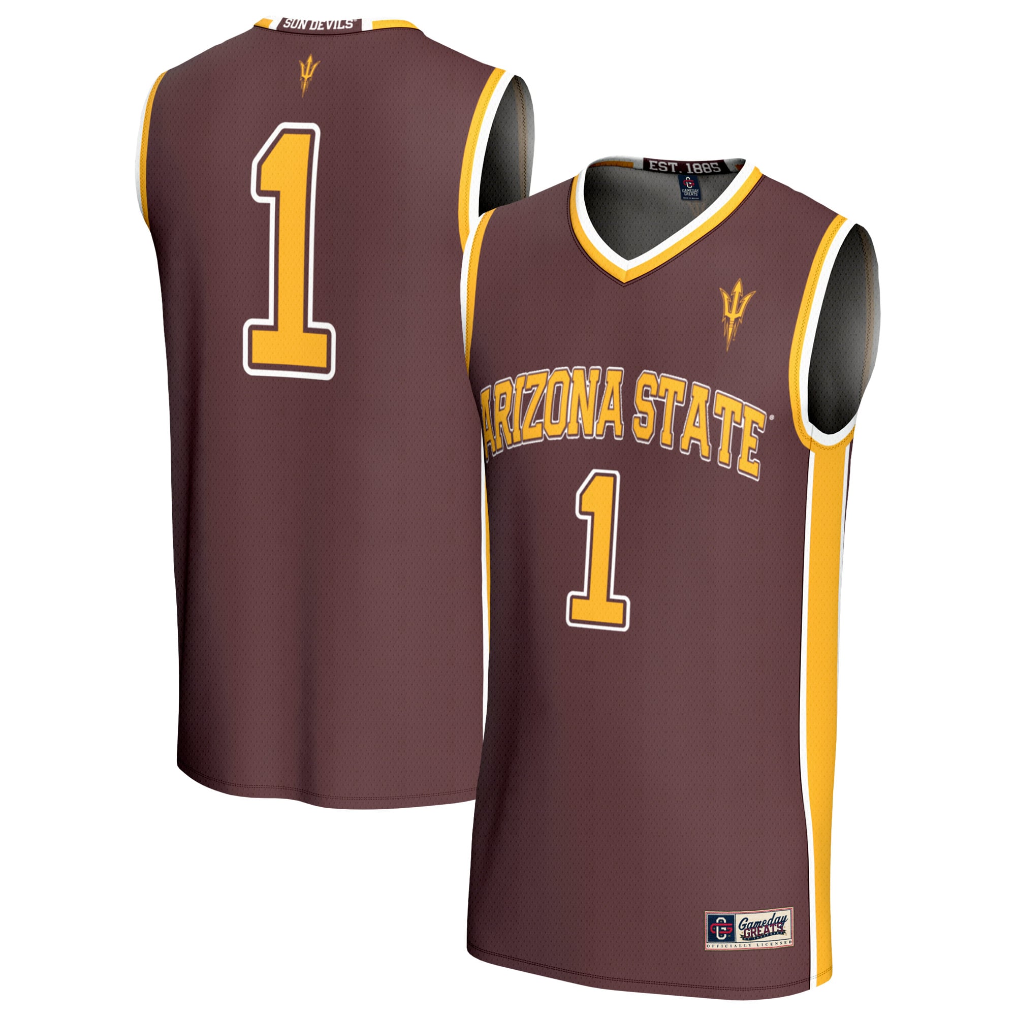 #1 Arizona State Sun Devils Unisex Lightweight Collegiate Basketball Fashion - front and back view