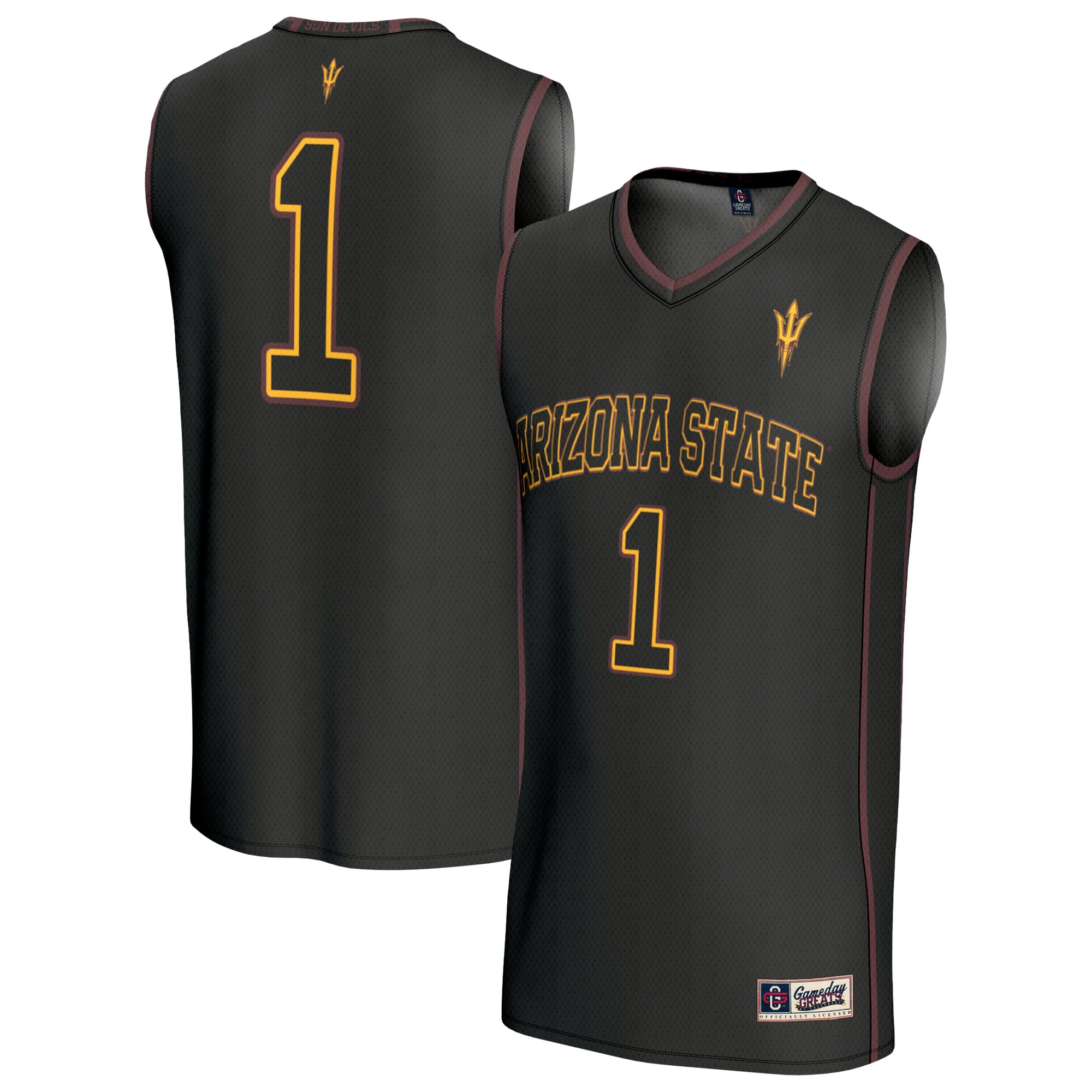 #1 Arizona State Sun Devils Unisex Lightweight Collegiate Basketball Fashion - front and back view