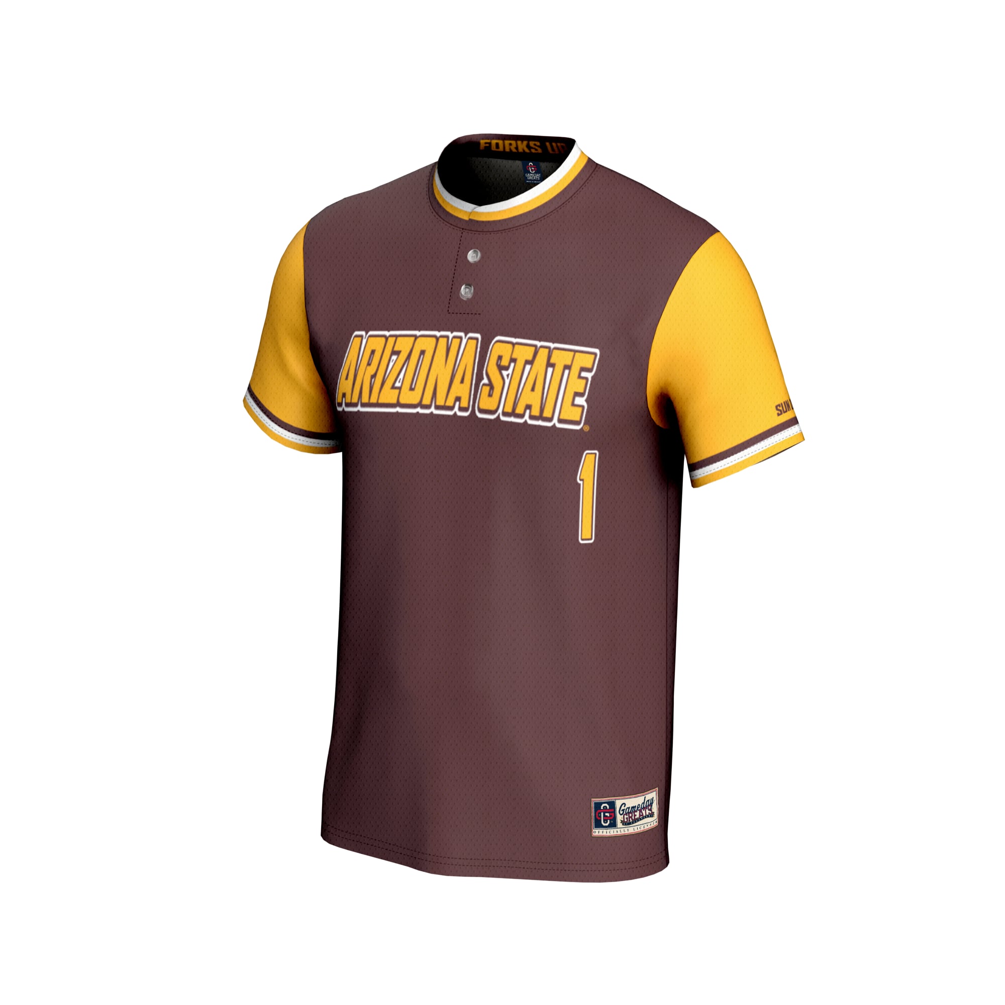 #1 Arizona State Sun Devils Unisex Lightweight Collegiate Softball Fashion Jersey - front view