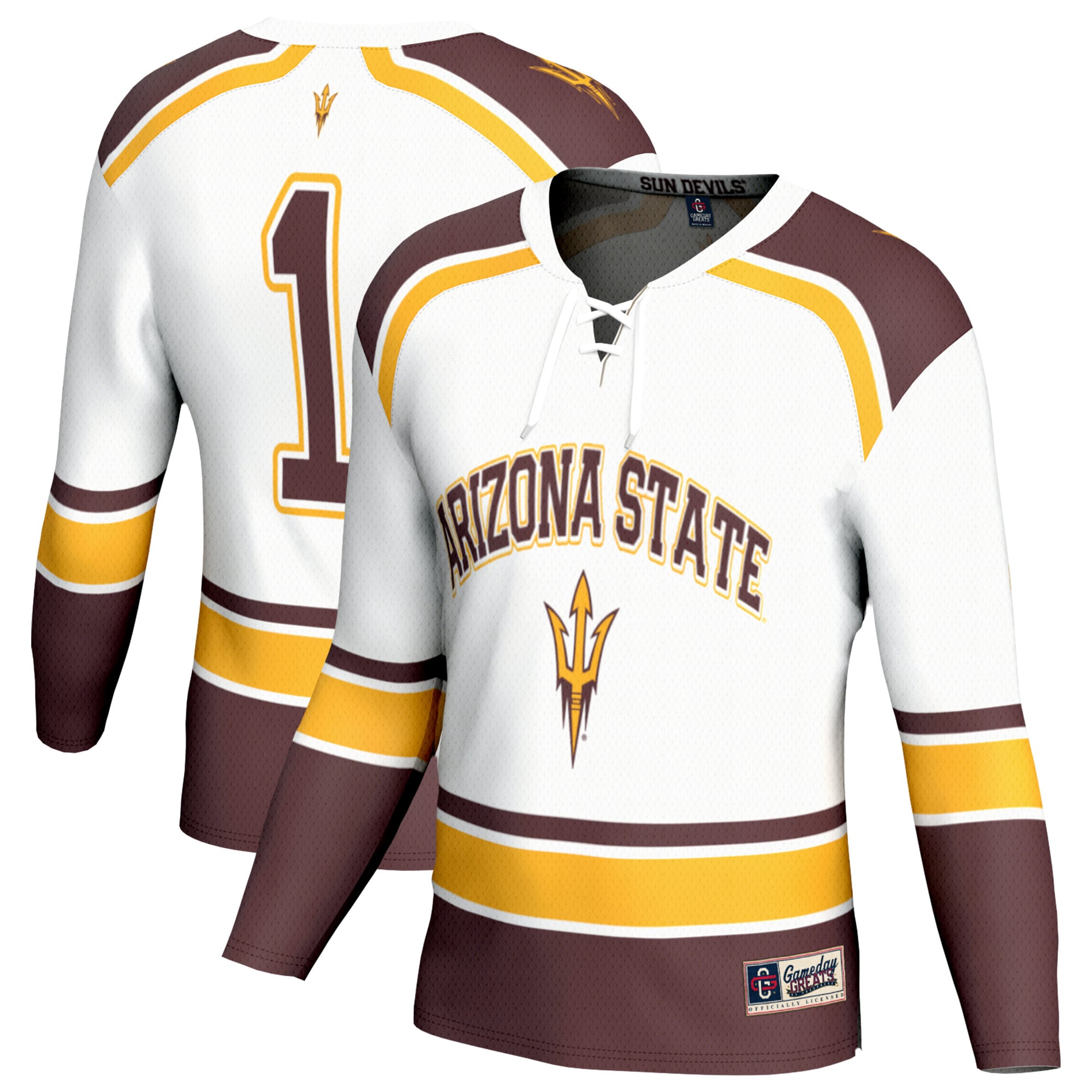 Arizona State Sun Devils Unisex Lightweight Hockey Fashion Jersey White - front and back view