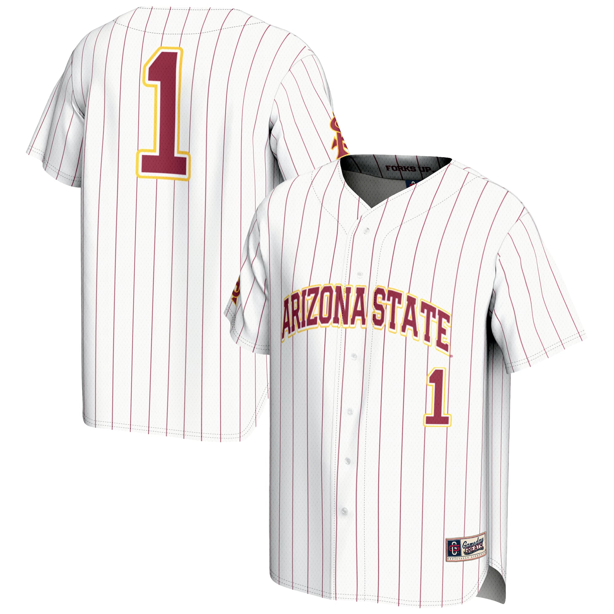 #1 Arizona State Sun Devils Youth Lightweight Baseball Jersey White - front and back view