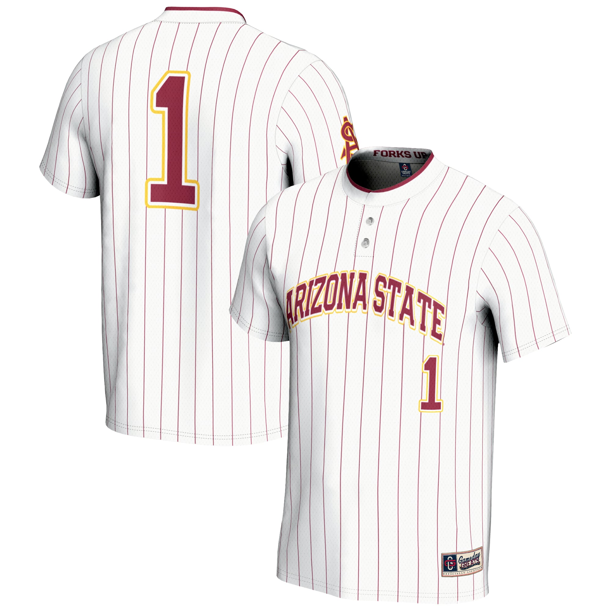#1 Arizona State Sun Devils Youth Lightweight Softball Jersey White - front and back view