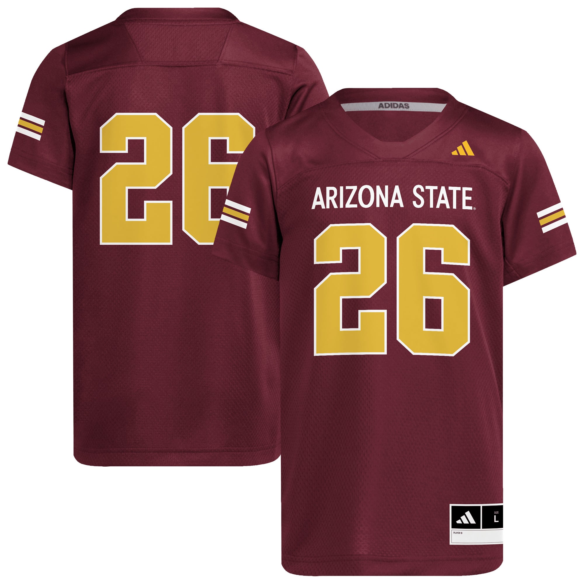 #26 Arizona State Sun Devils Youth Roses & Devils Strategy Football Jersey - front and back view