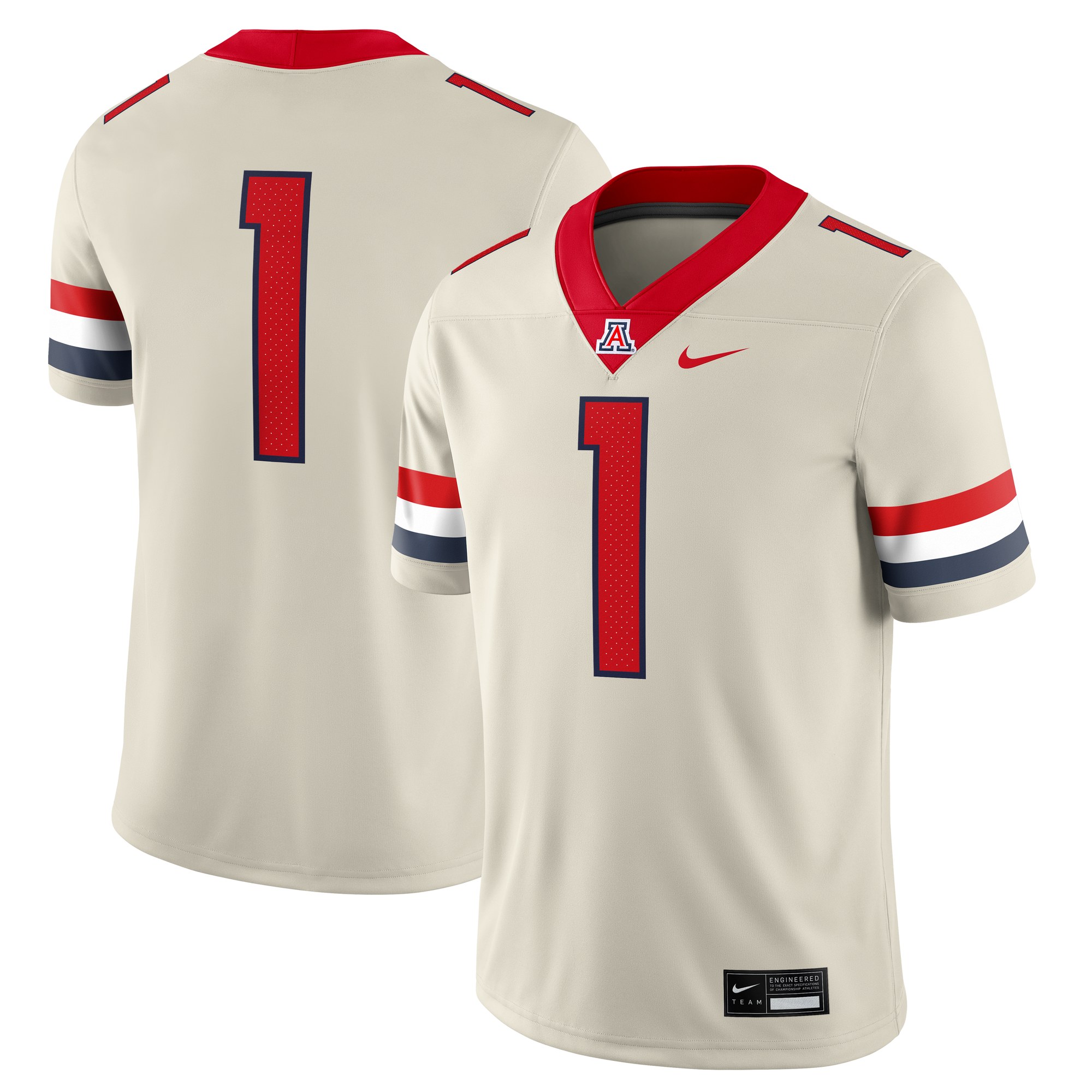#1 Arizona Wildcats Alternate Football Jersey Cream - front and back view