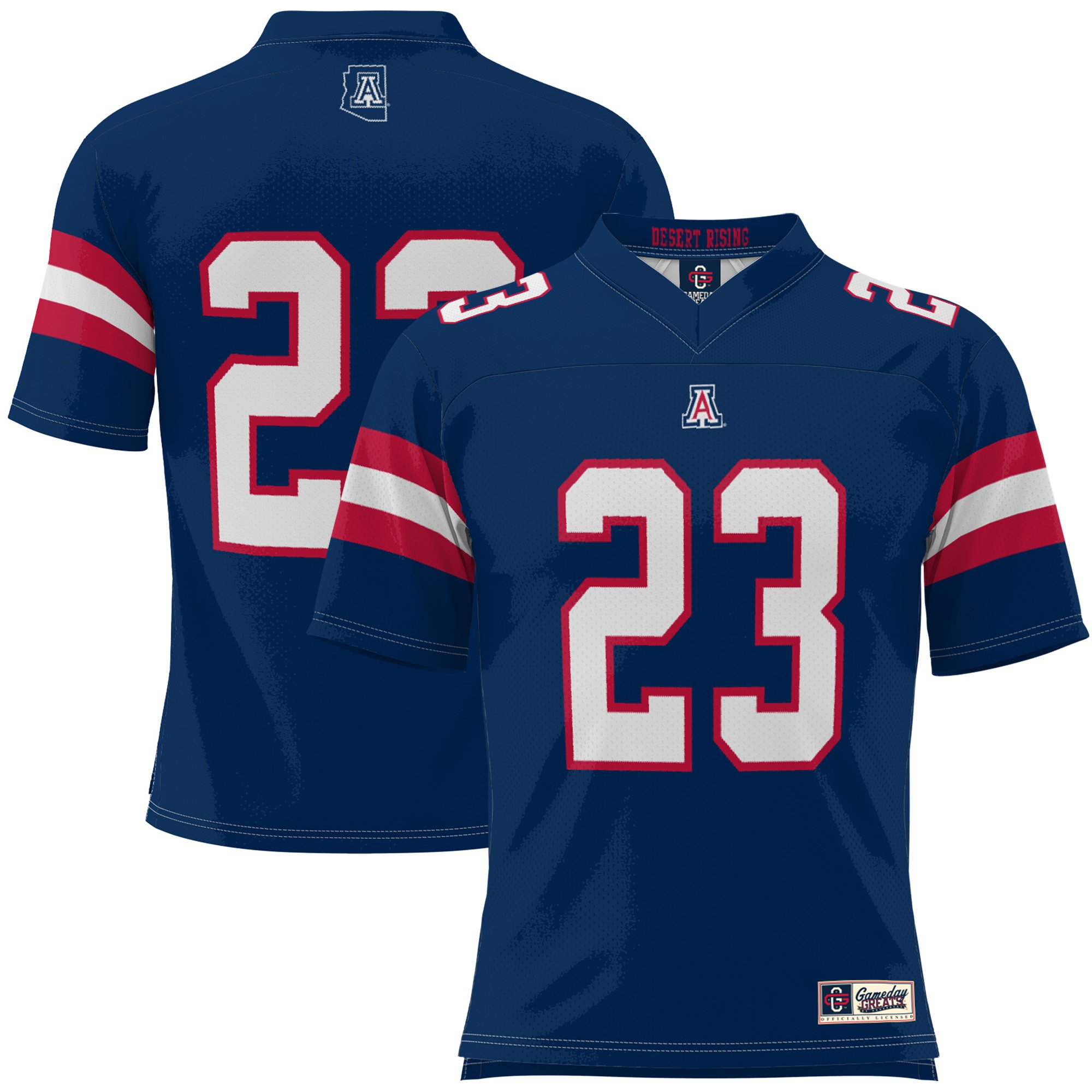 #23 Arizona Wildcats Desert Rising Football Jersey Navy - front view