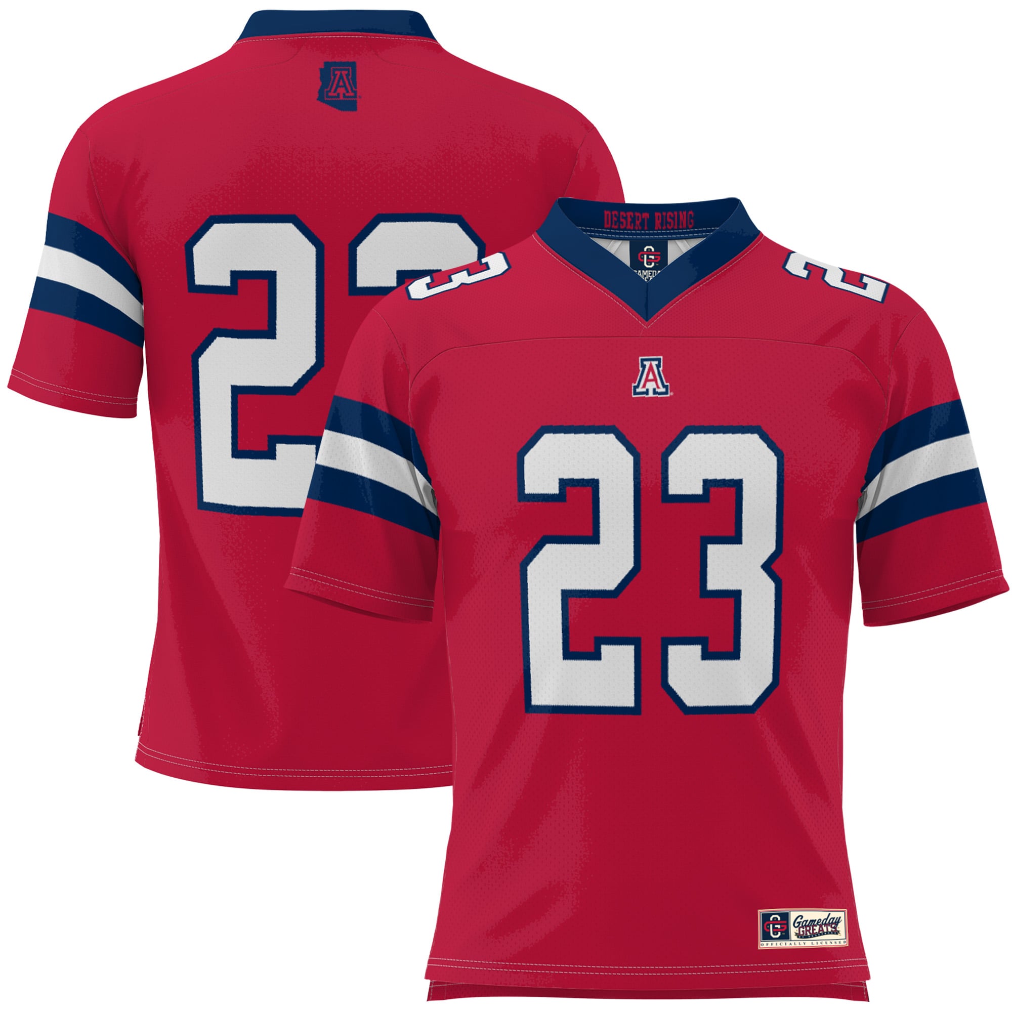 #23 Arizona Wildcats Desert Rising Football Jersey Red - front and back view