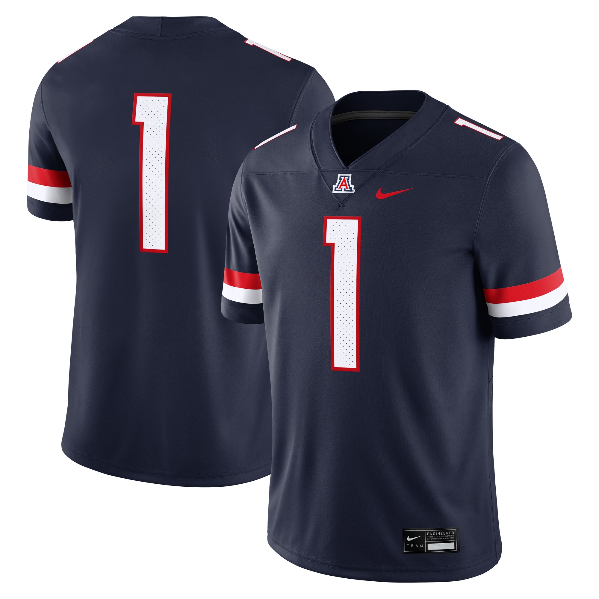 #1 Arizona Wildcats Home Football Jersey Navy - front and back view